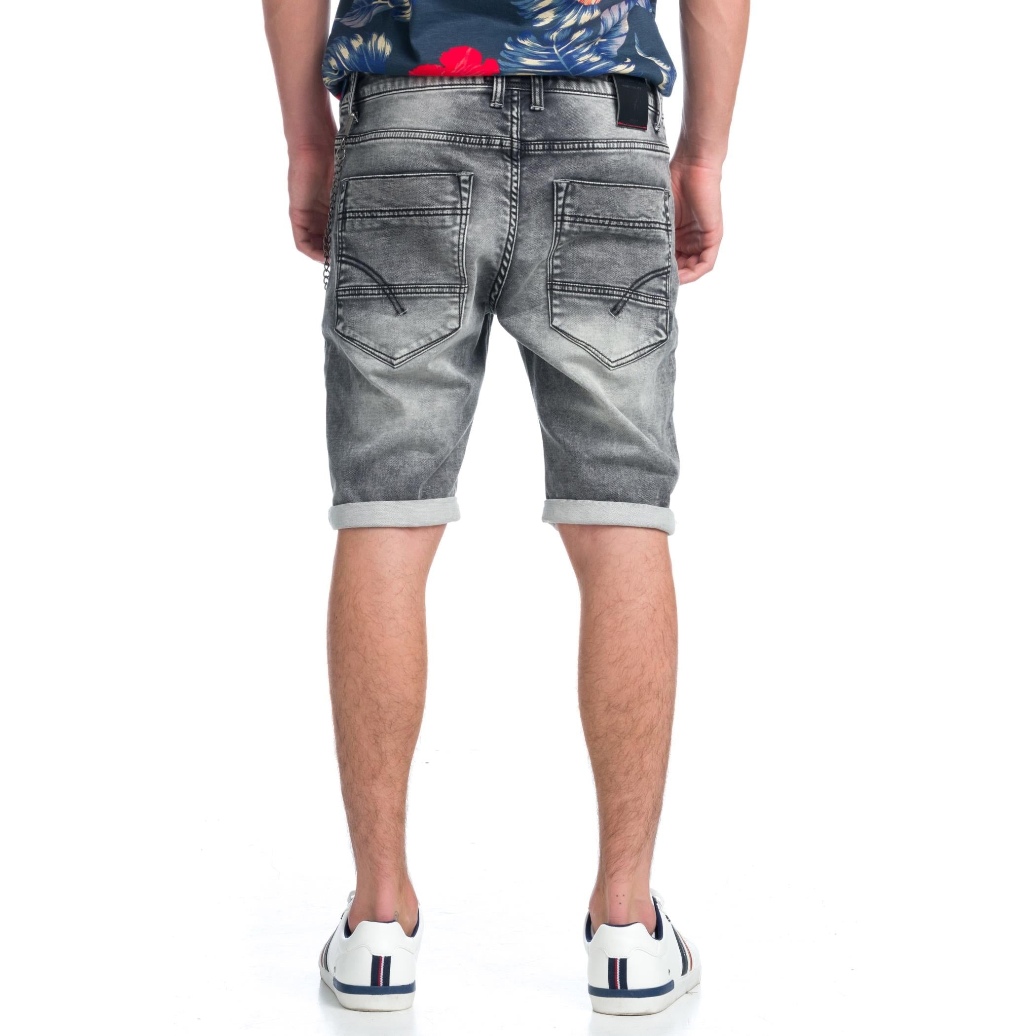 Bermuda Hombre Denim Slim Cadena Extraíble – Koroshi Negro