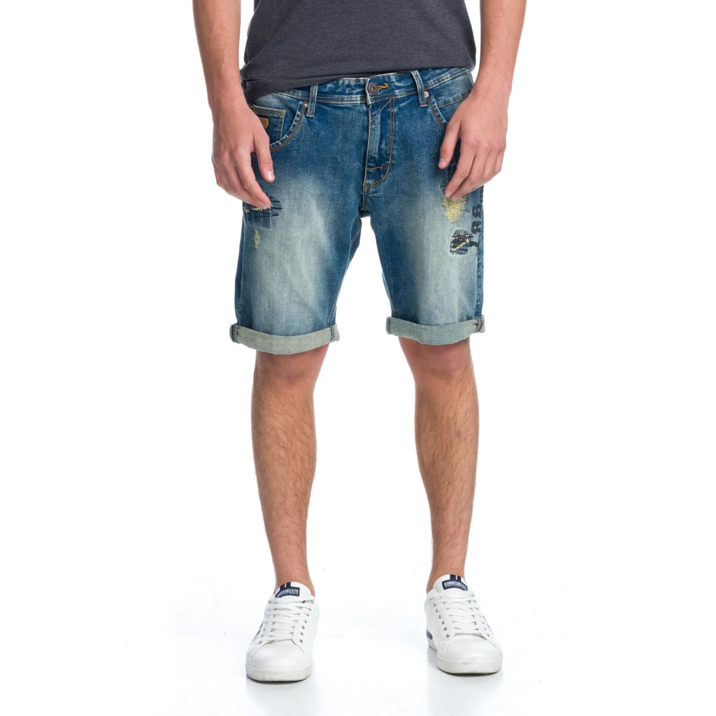 Bermuda Vaquera Hombre Stretch Desgastada Rotos – Koroshi Azul Medio