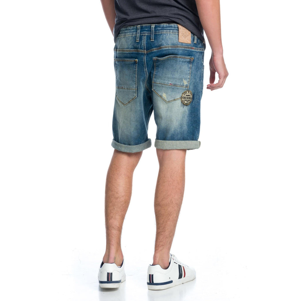 Bermuda Vaquera Hombre Stretch Desgastada Rotos – Koroshi Azul Medio