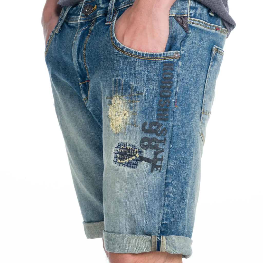 Bermuda Vaquera Hombre Stretch Desgastada Rotos – Koroshi Azul Medio