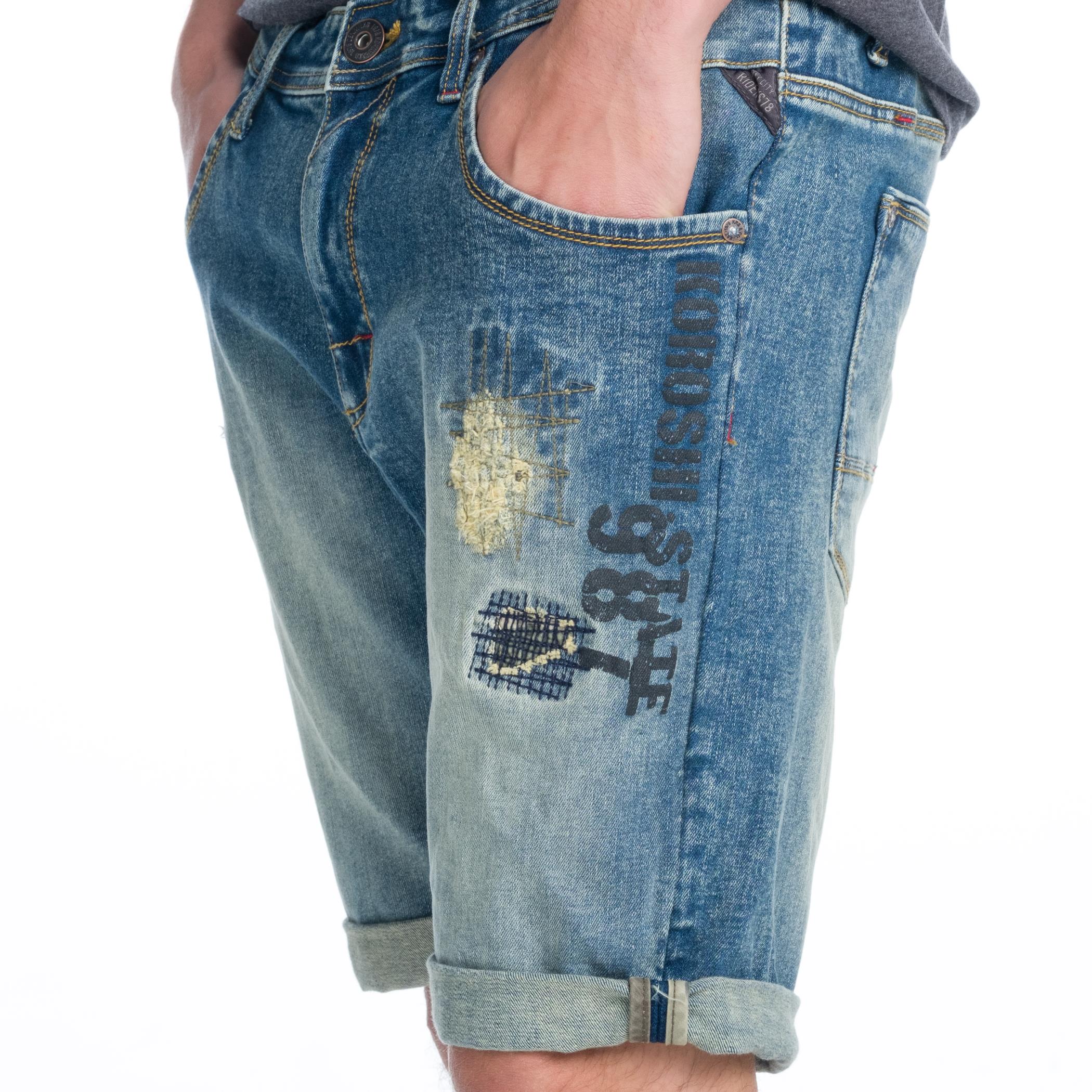 Bermuda Vaquera Hombre Stretch Desgastada Rotos – Koroshi Azul Medio