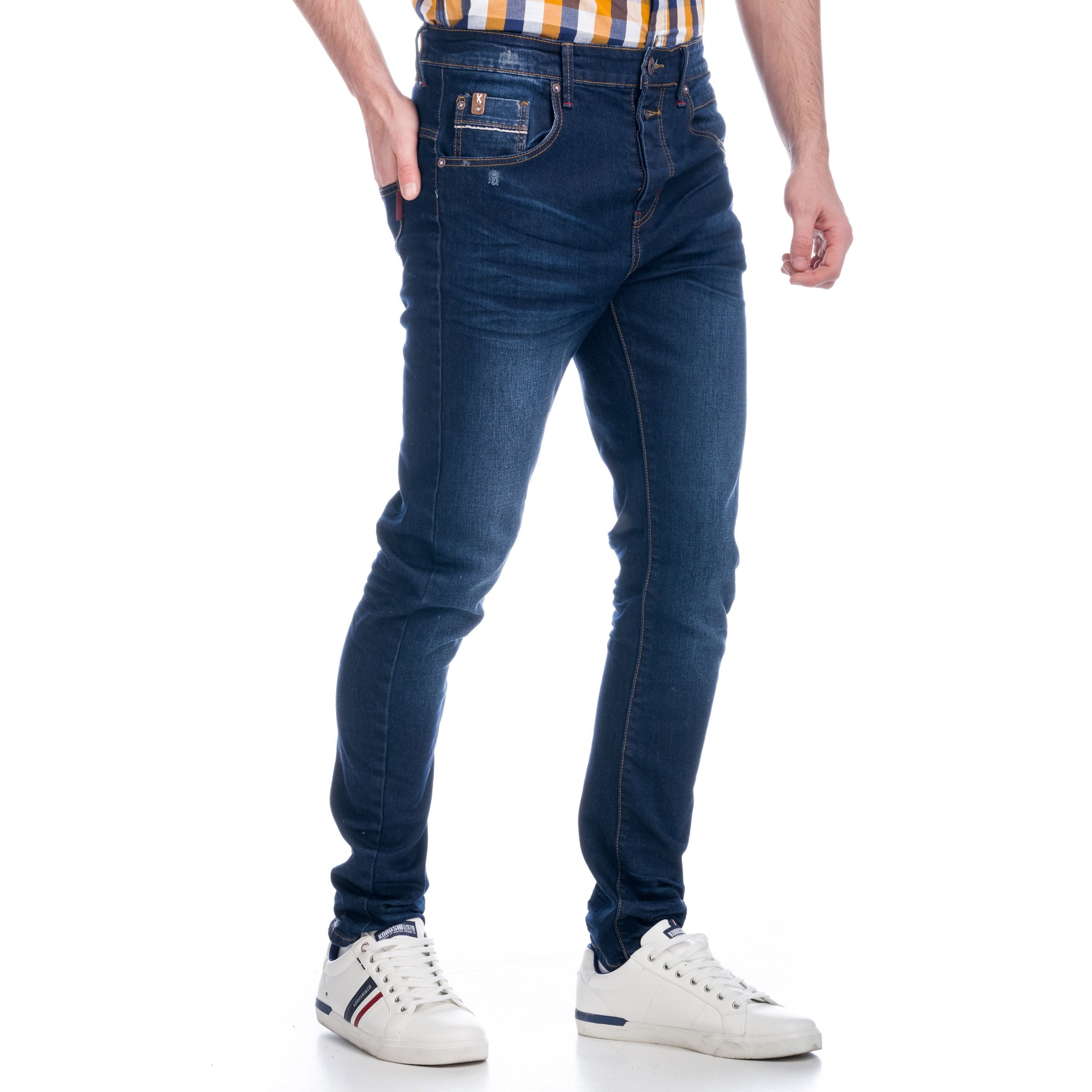 Vaquero Hombre Slim Low Rise Efecto Lavado – Koroshi Azul Medio