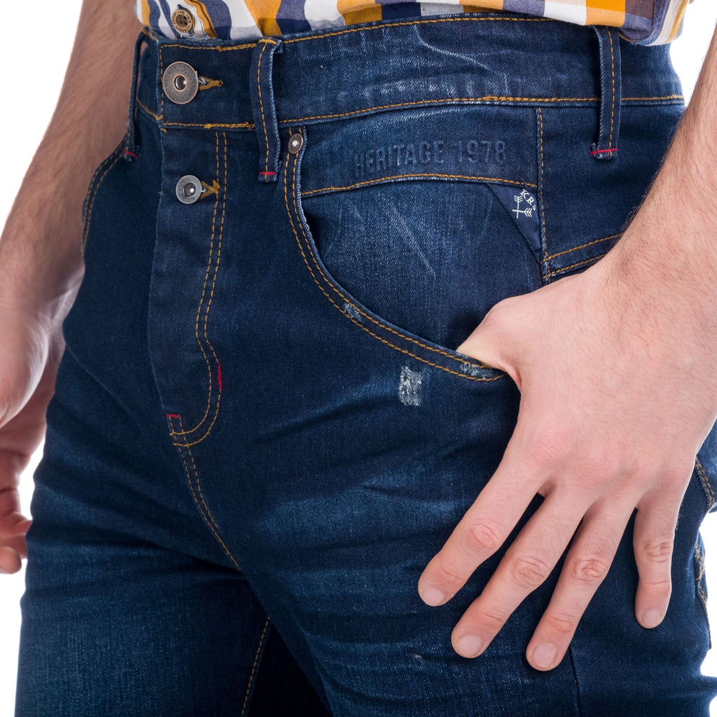 Vaquero Hombre Slim Low Rise Efecto Lavado – Koroshi Azul Medio