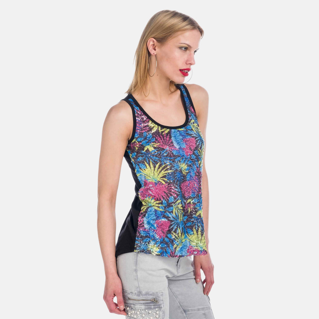 Top Sin Mangas Mujer Lentejuelas Estampado Palmeras – Koroshi Multicolor