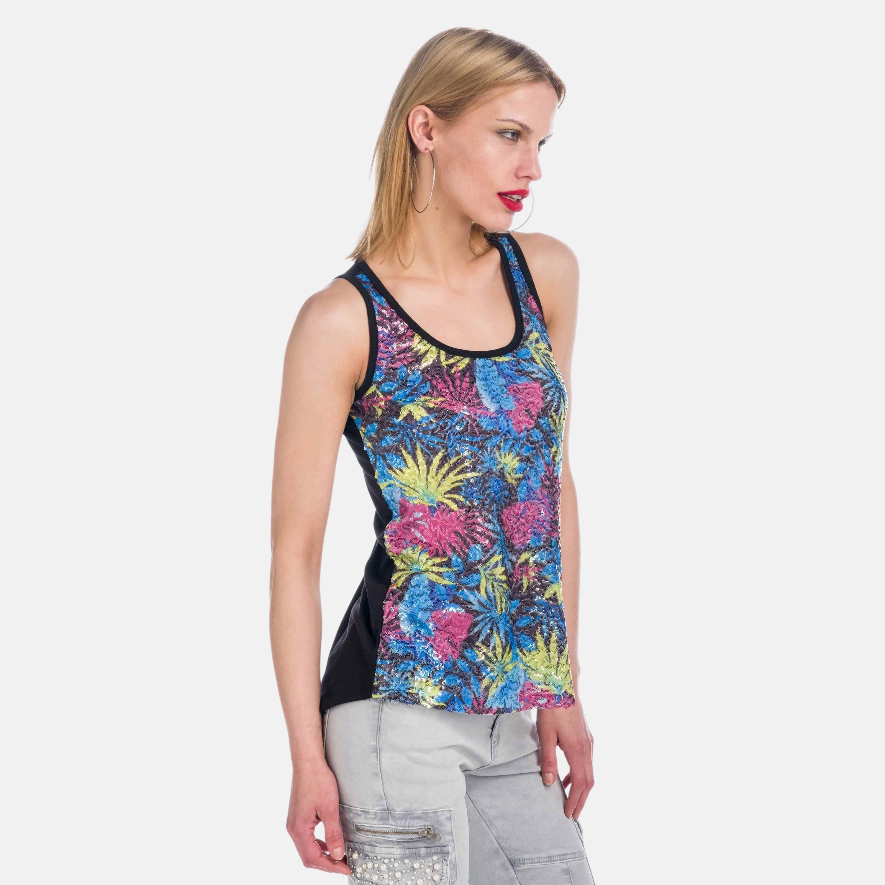 Top Sin Mangas Mujer Lentejuelas Estampado Palmeras – Koroshi Multicolor