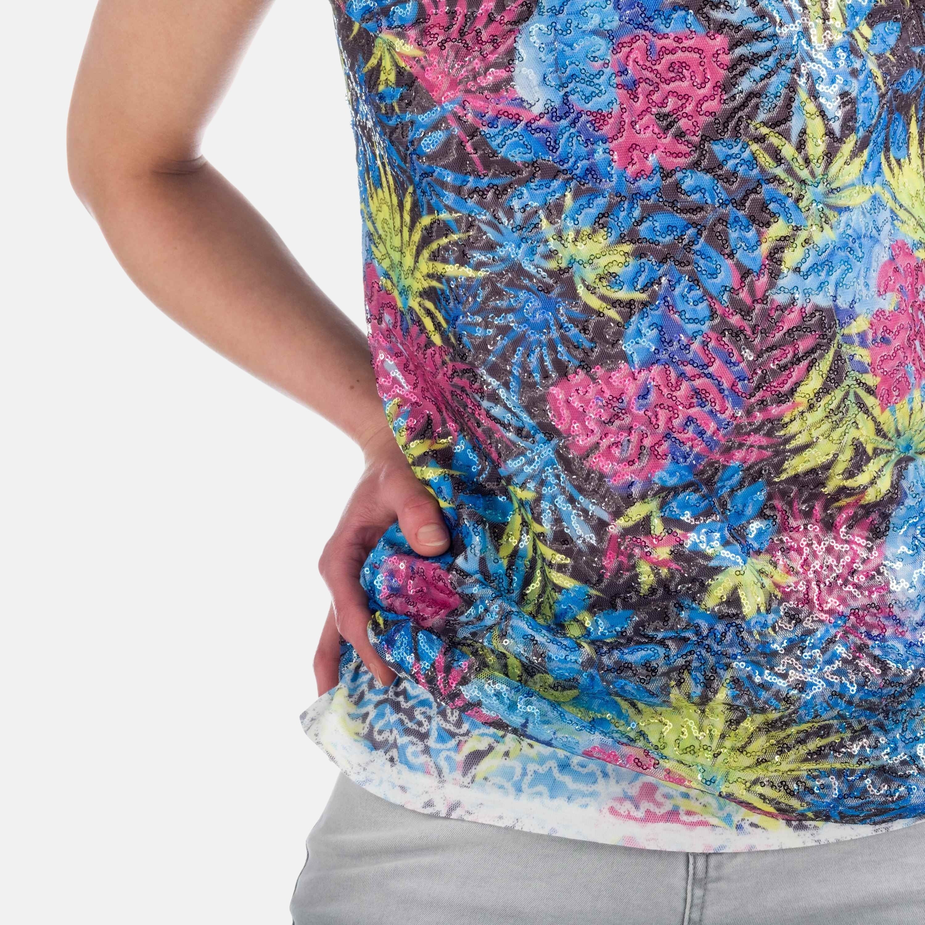 Top Sin Mangas Mujer Lentejuelas Estampado Palmeras – Koroshi Multicolor