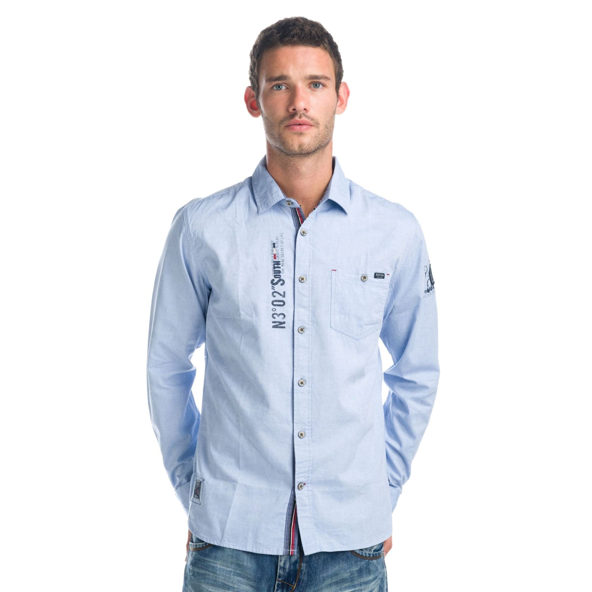 Camisa Hombre Manga Larga Oxford Estampado Texto – Koroshi 1921CL02