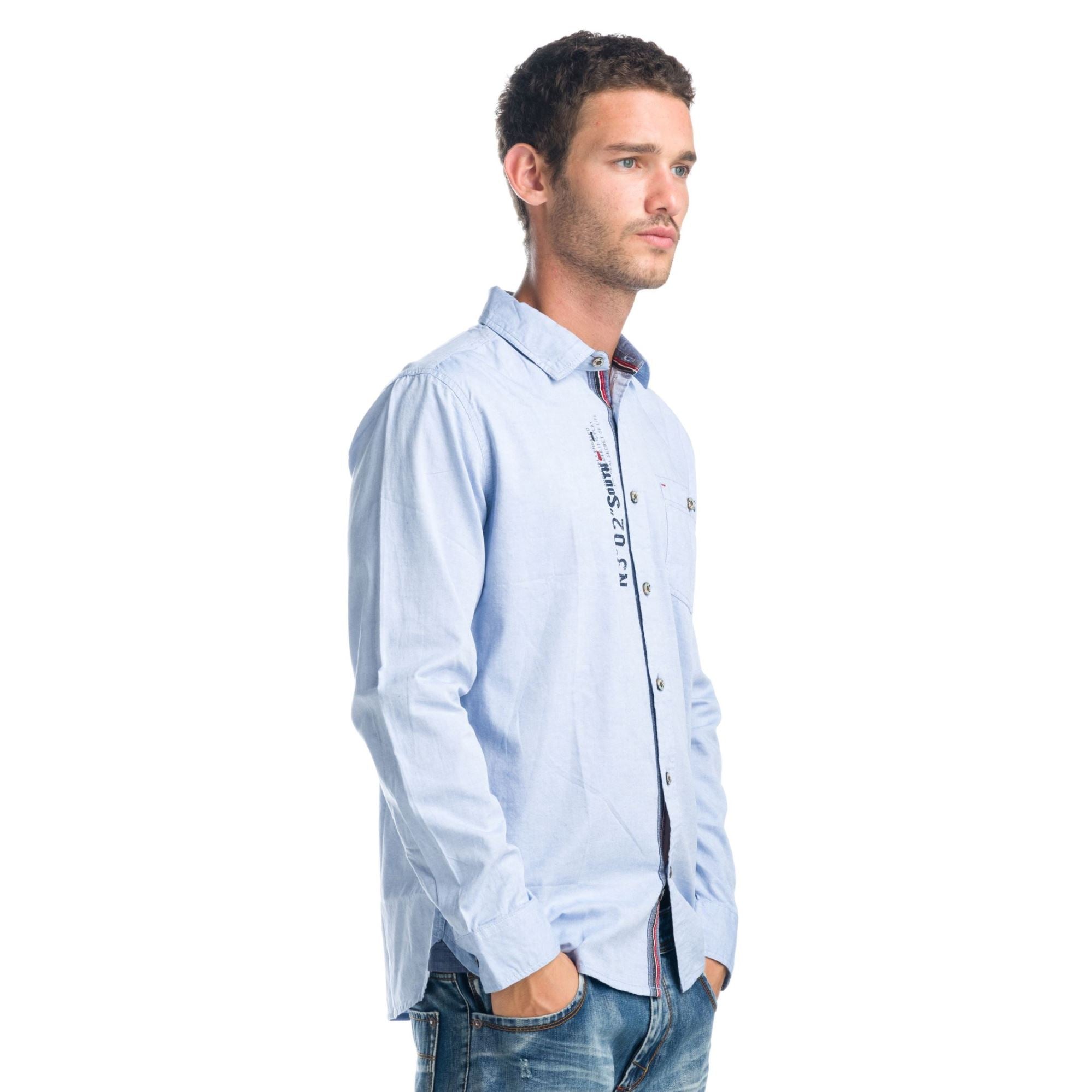 Camisa Hombre Manga Larga Oxford Estampado Texto – Koroshi 1921CL02