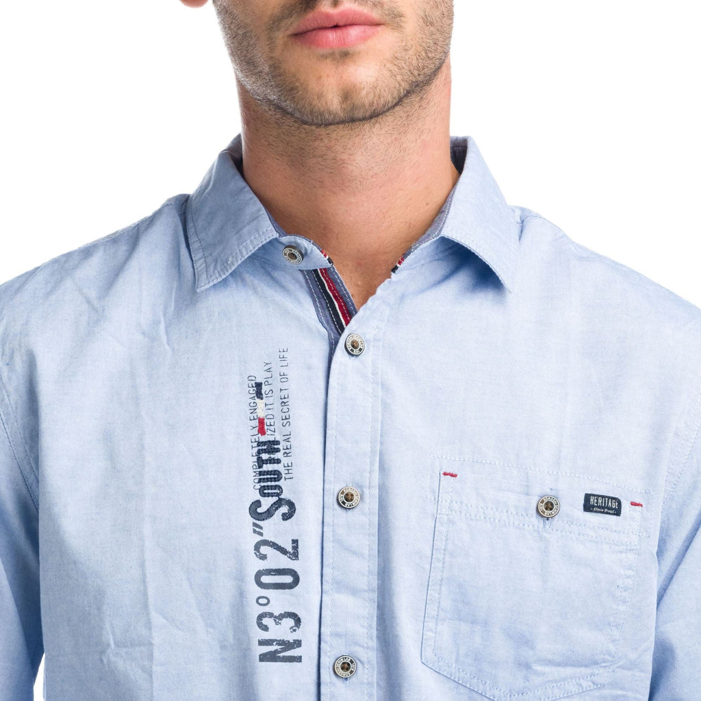 Camisa Hombre Manga Larga Oxford Estampado Texto – Koroshi 1921CL02