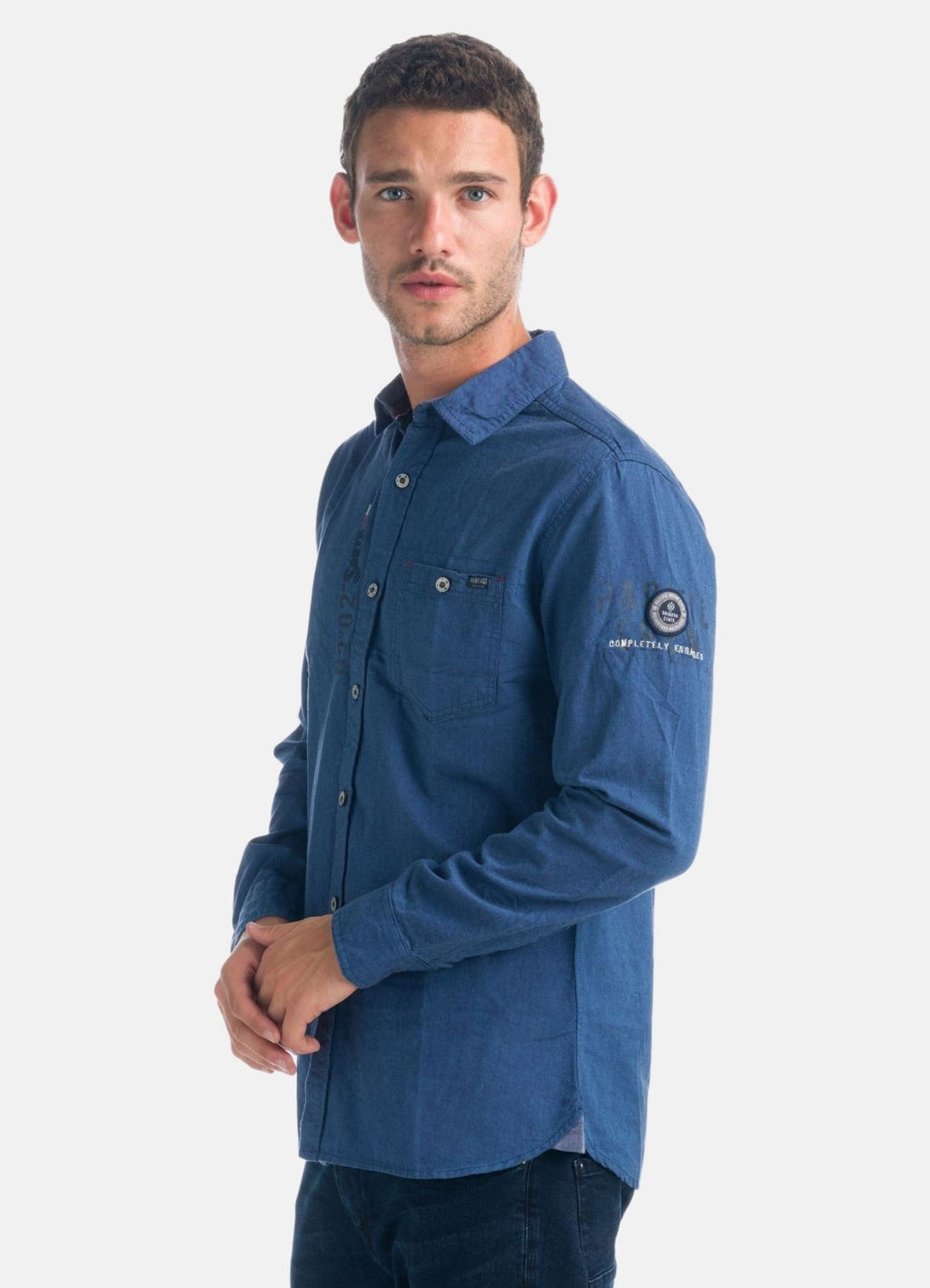Camisa Hombre Manga Larga Oxford Estampado Texto – Koroshi 1921CL02