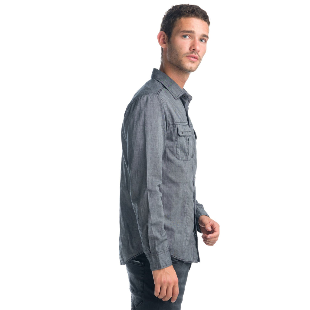 Camisa Hombre Manga Larga Fil a Fil Bolsillos Solapa Negra – Koroshi