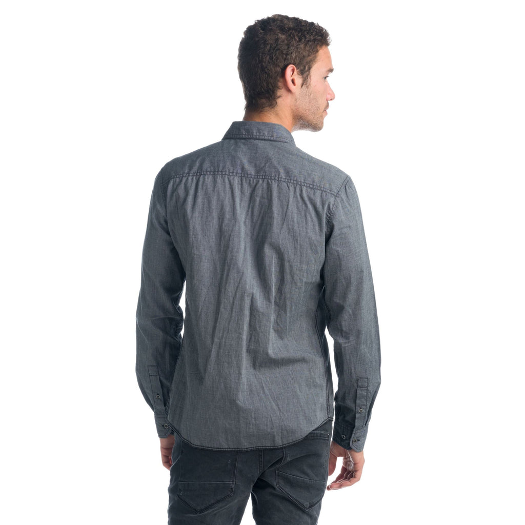 Camisa Hombre Manga Larga Fil a Fil Bolsillos Solapa Negra – Koroshi