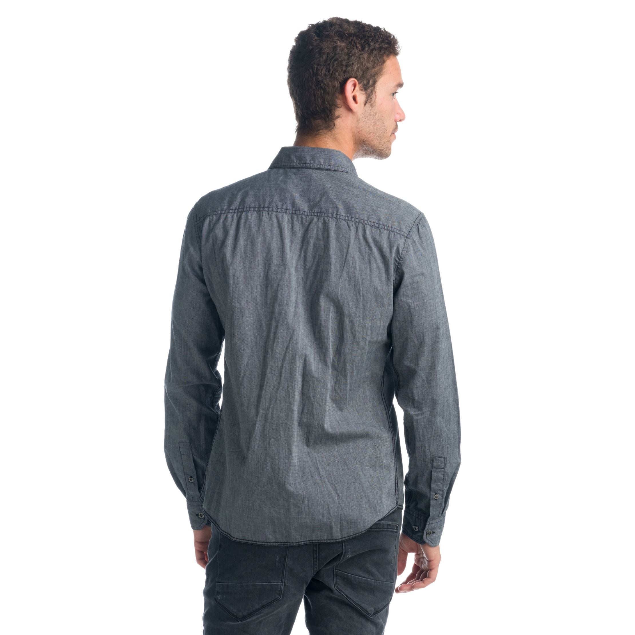 Camisa Hombre Manga Larga Fil a Fil Bolsillos Solapa Negra – Koroshi