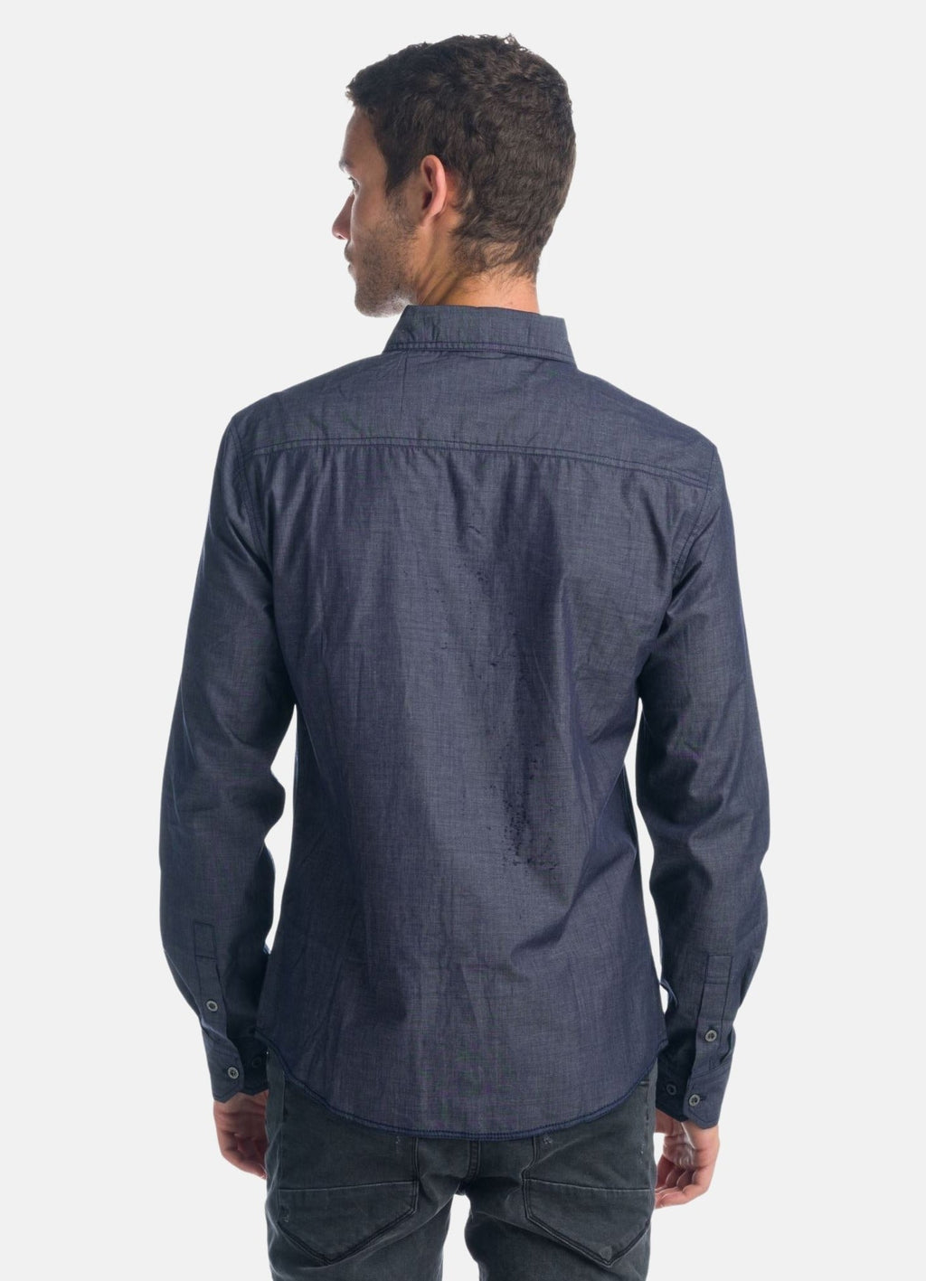 Camisa Hombre Manga Larga Fil a Fil Bolsillos Solapa Azul – Koroshi
