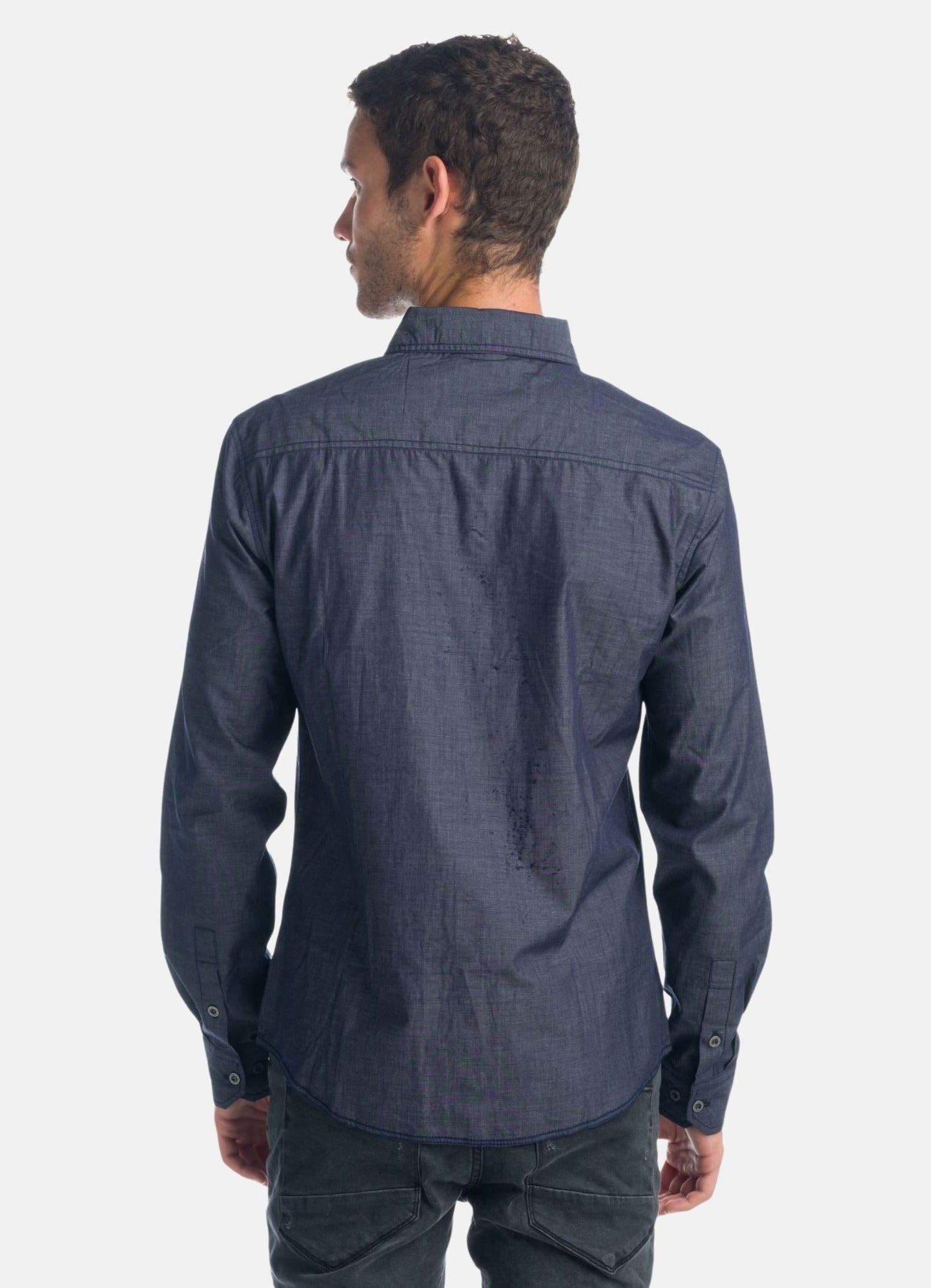 Camisa Hombre Manga Larga Fil a Fil Bolsillos Solapa Azul – Koroshi