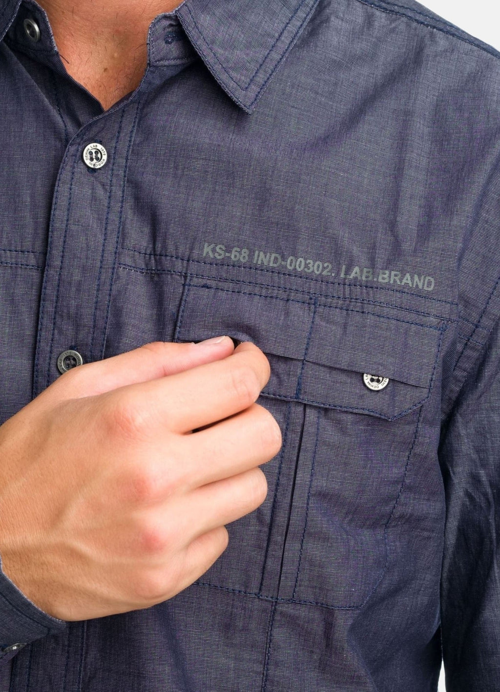 Camisa Hombre Manga Larga Fil a Fil Bolsillos Solapa Azul – Koroshi