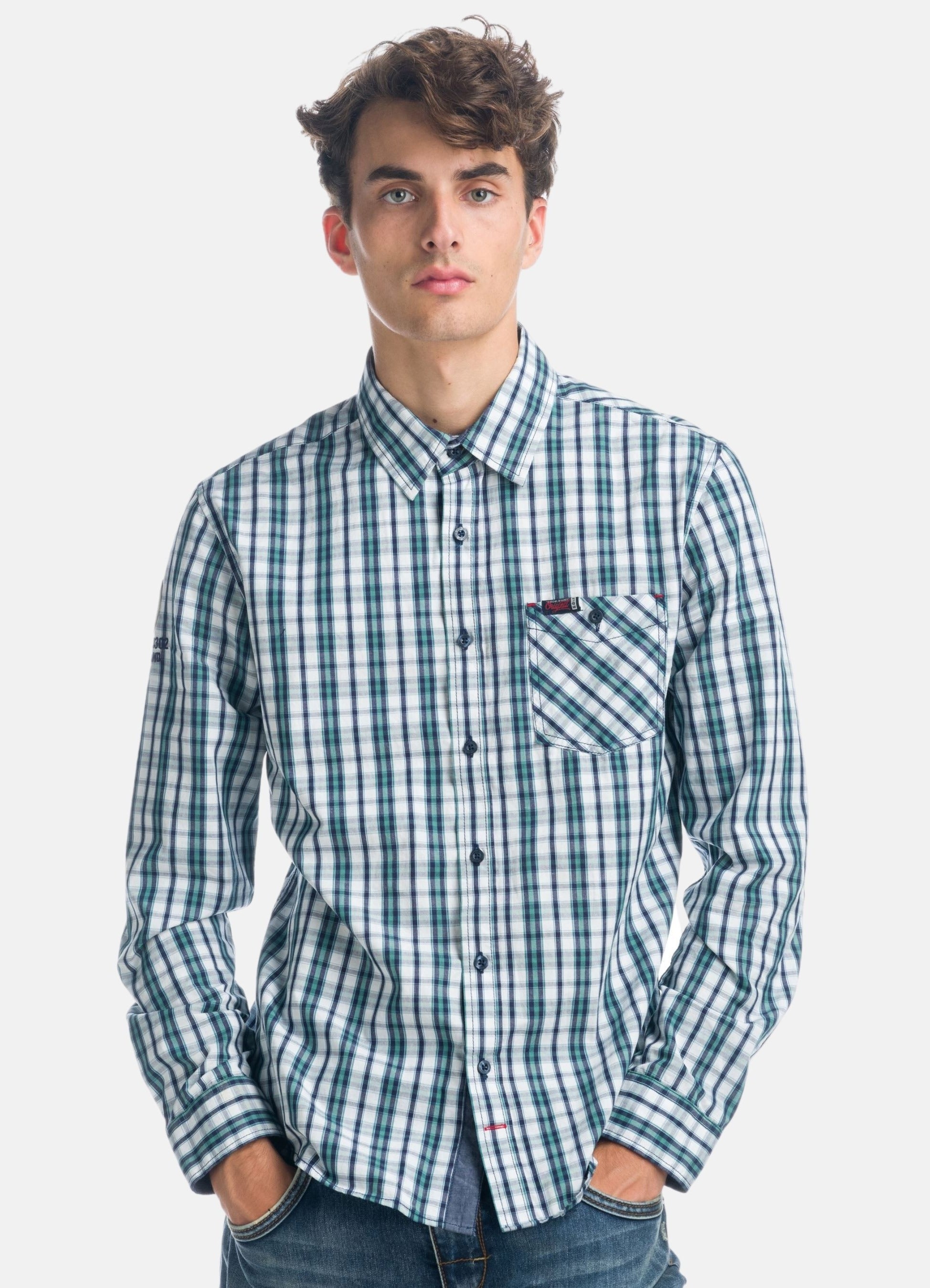 Camisa Hombre Manga Larga Cuadros Popelín Coderas – Koroshi 1921CL54