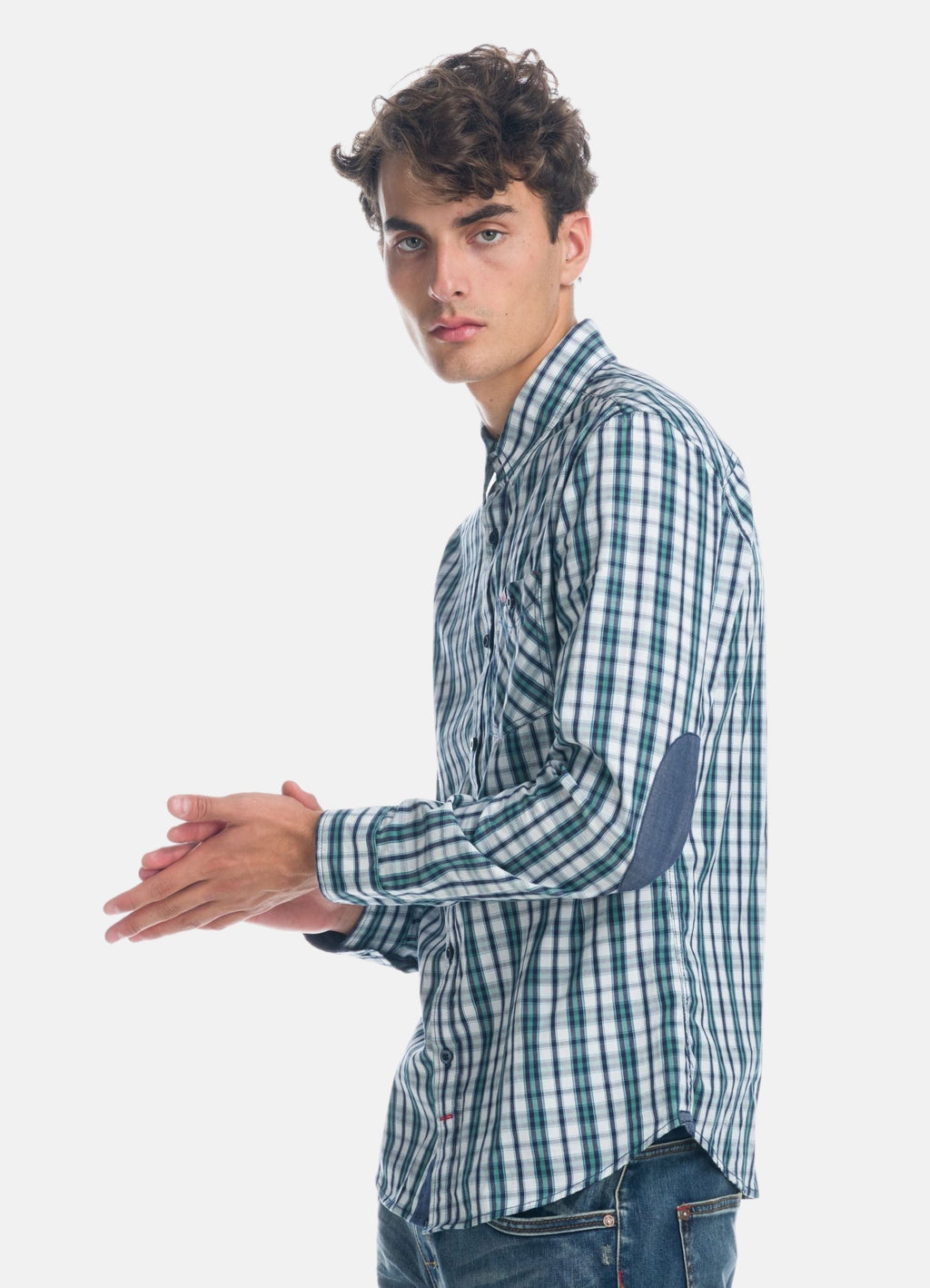 Camisa Hombre Manga Larga Cuadros Popelín Coderas – Koroshi 1921CL54