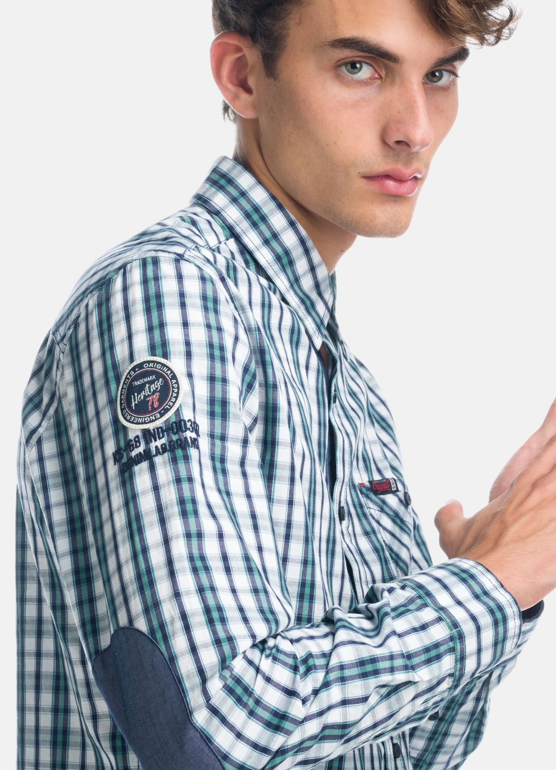 Camisa Hombre Manga Larga Cuadros Popelín Coderas – Koroshi 1921CL54