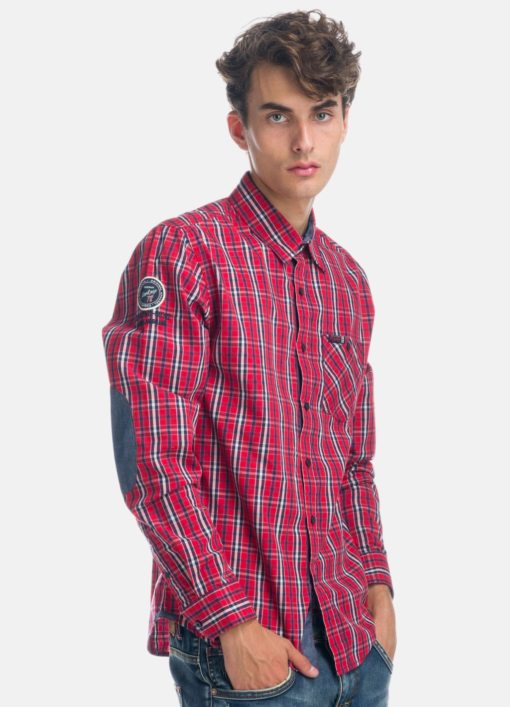Camisa Hombre Manga Larga Cuadros Popelín Coderas – Koroshi 1921CL54