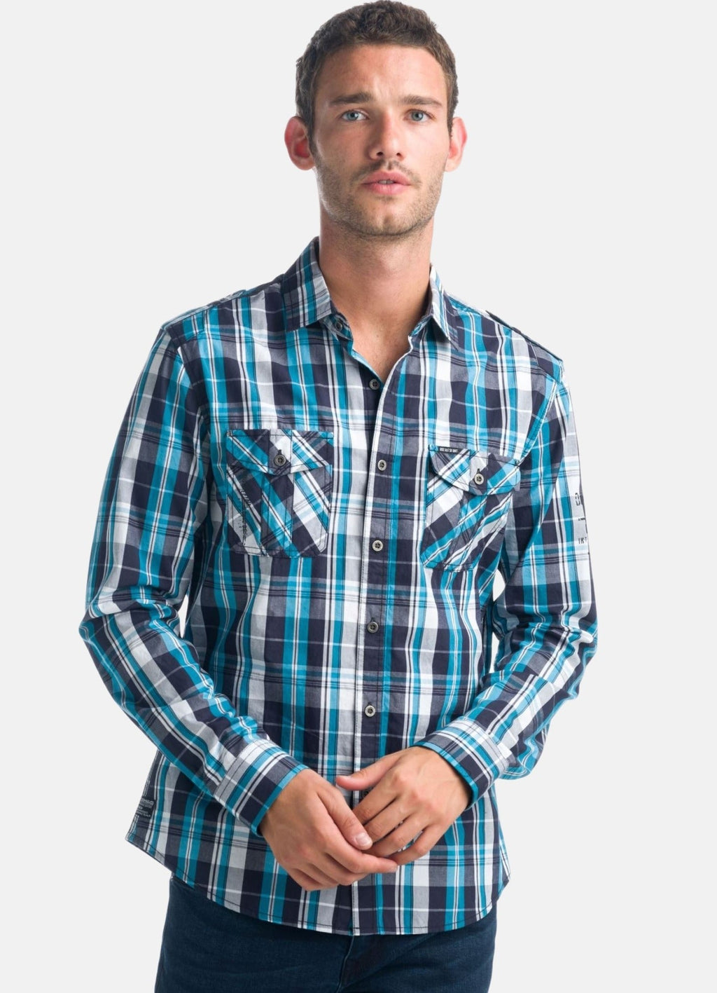 Camisa Hombre Manga Larga Cuadros Popelín Charreteras – Koroshi 1921CL55