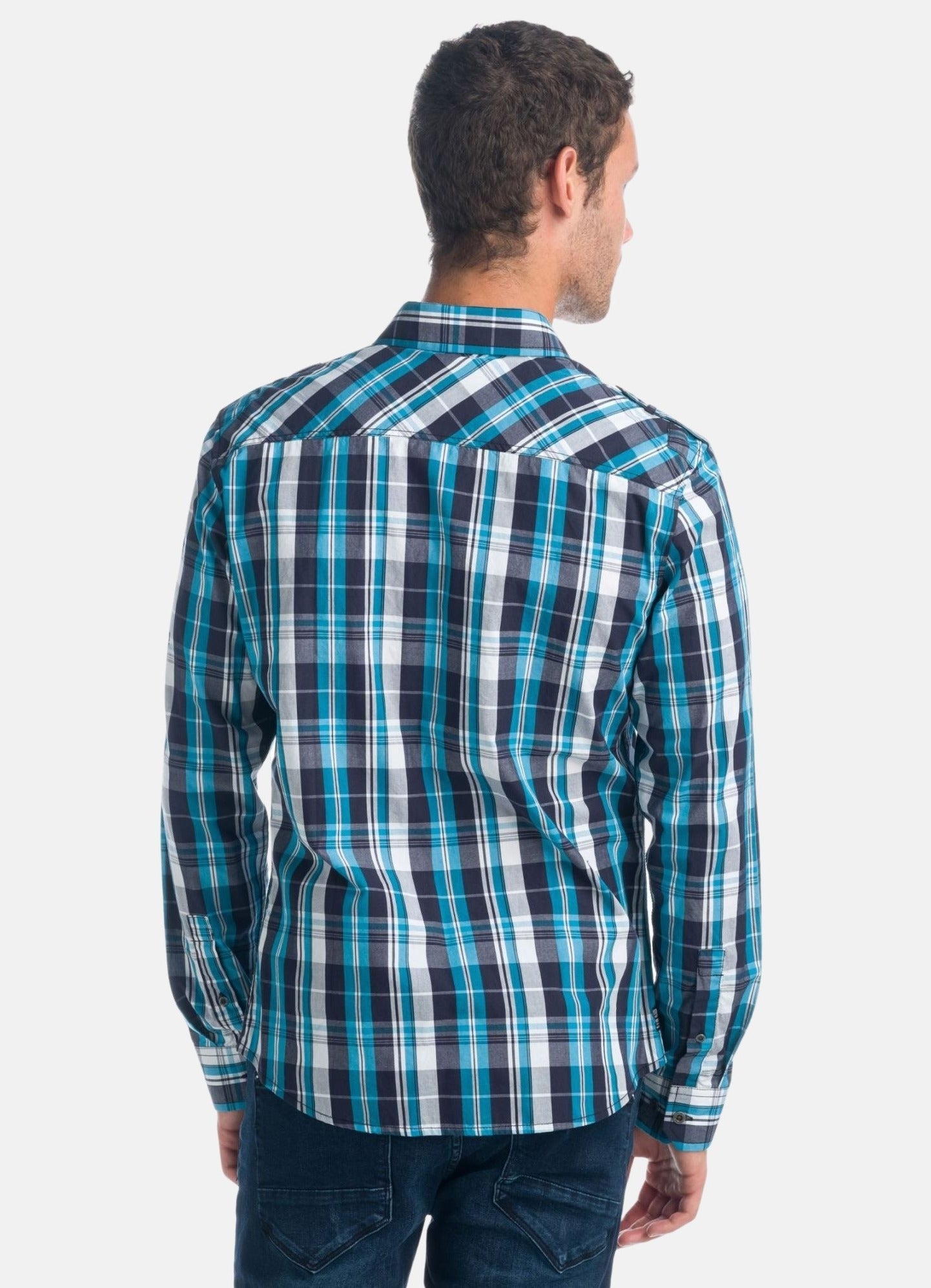 Camisa Hombre Manga Larga Cuadros Popelín Charreteras – Koroshi 1921CL55