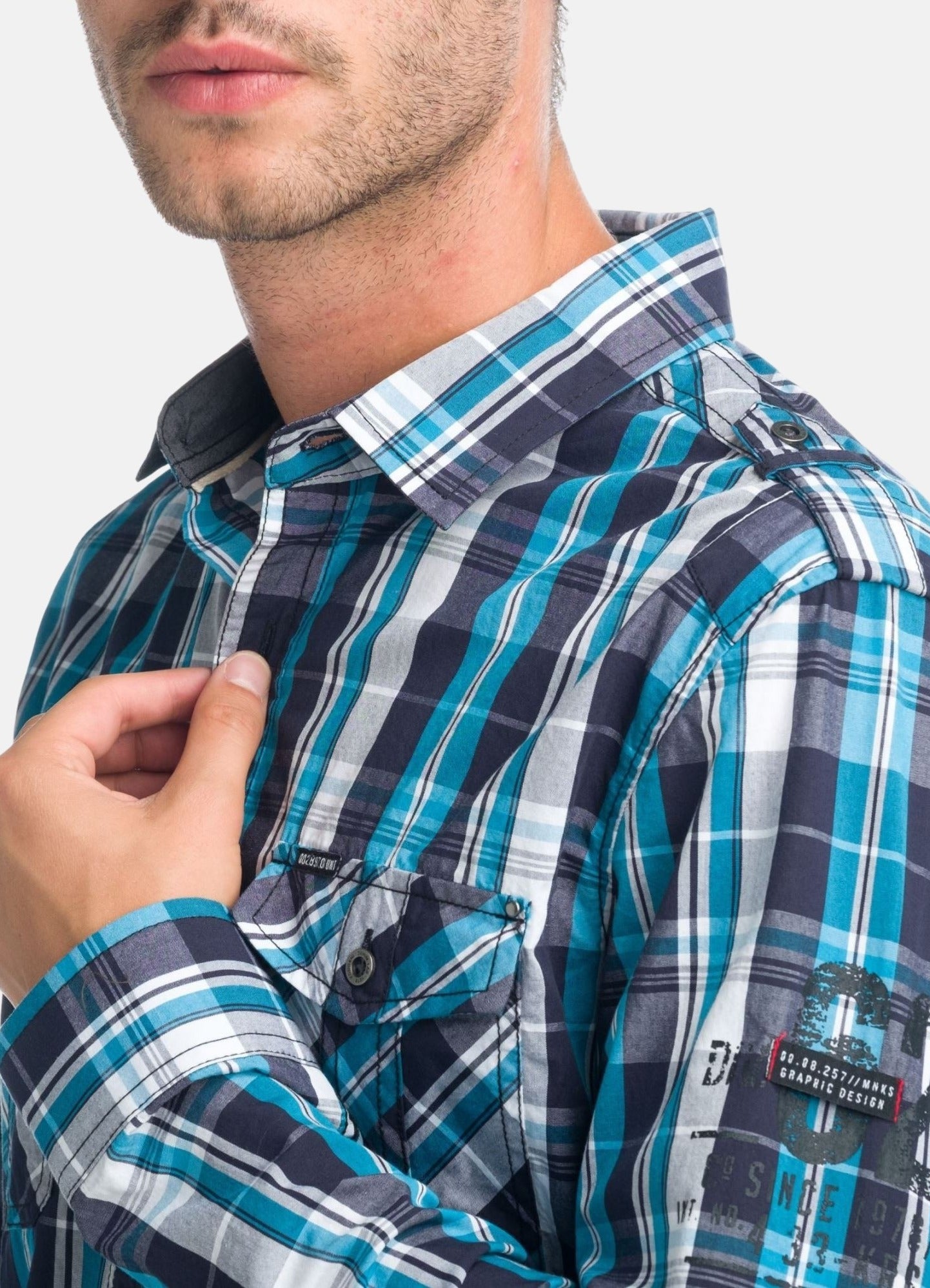 Camisa Hombre Manga Larga Cuadros Popelín Charreteras – Koroshi 1921CL55