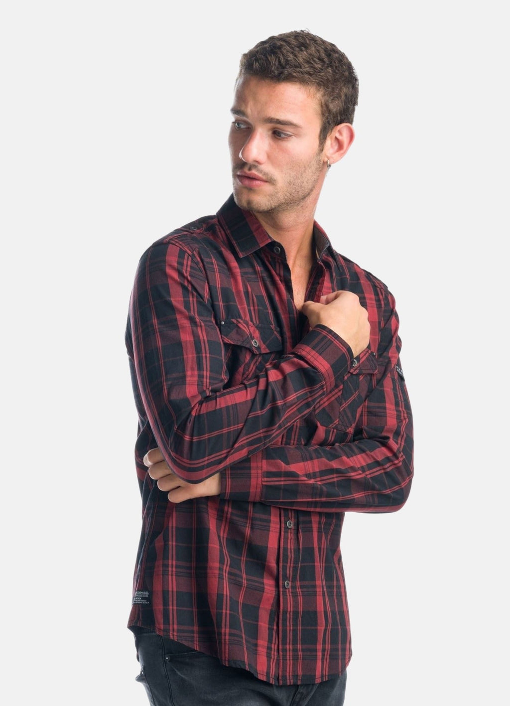 Camisa Hombre Manga Larga Cuadros Popelín Charreteras – Koroshi 1921CL55
