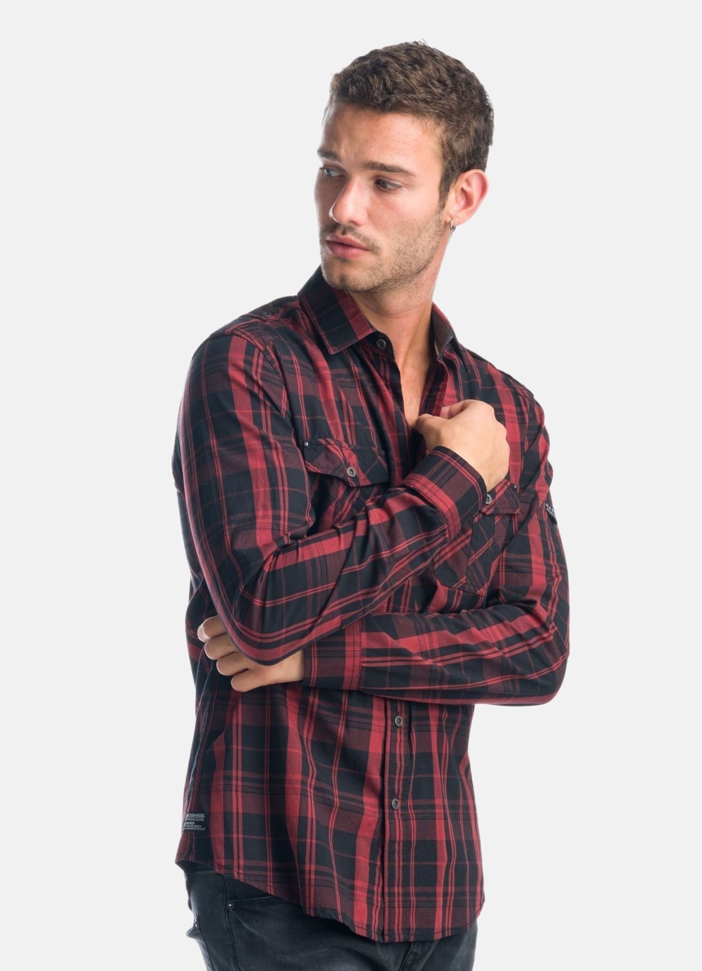Camisa Hombre Manga Larga Cuadros Popelín Charreteras – Koroshi 1921CL55