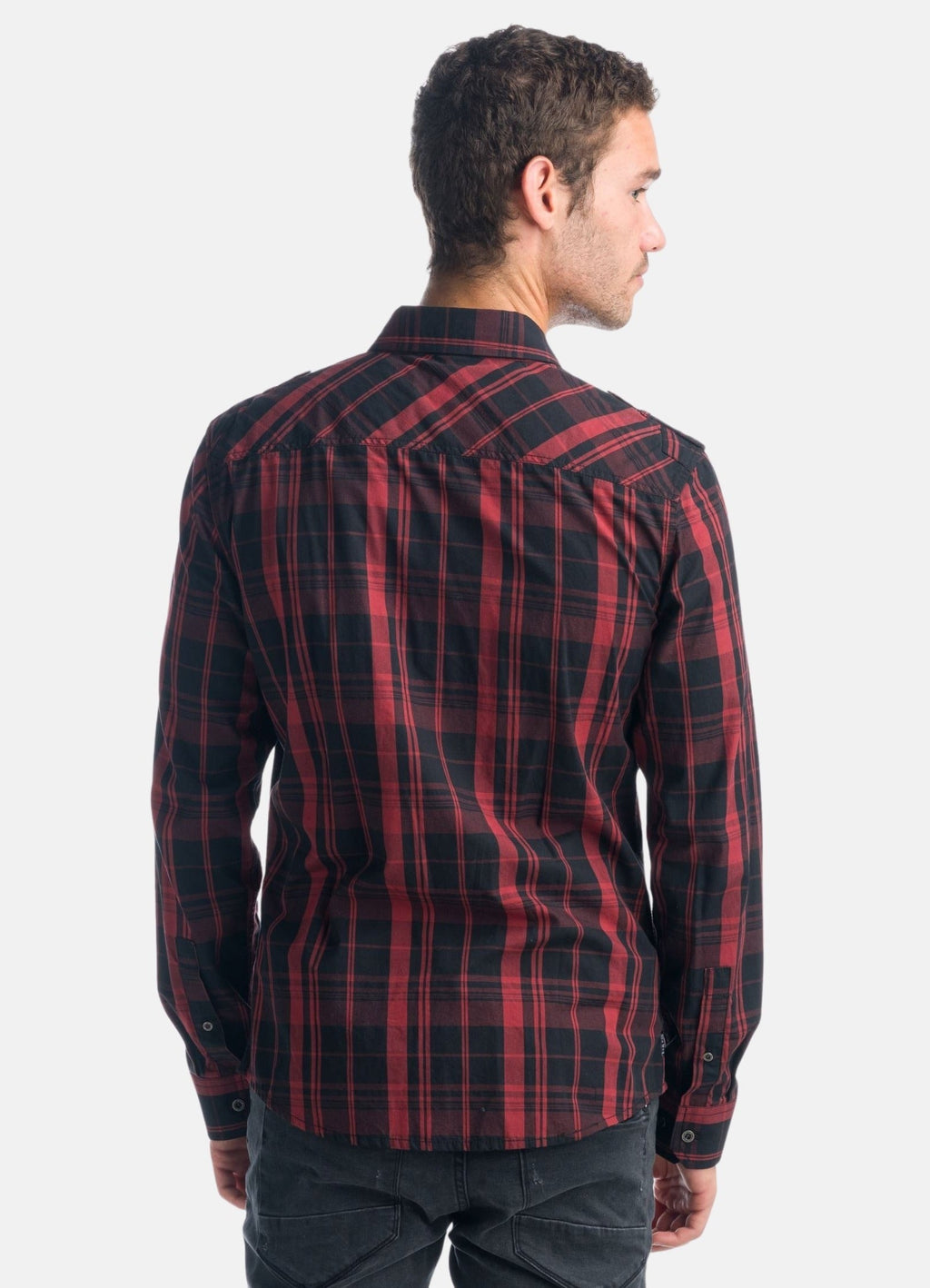 Camisa Hombre Manga Larga Cuadros Popelín Charreteras – Koroshi 1921CL55