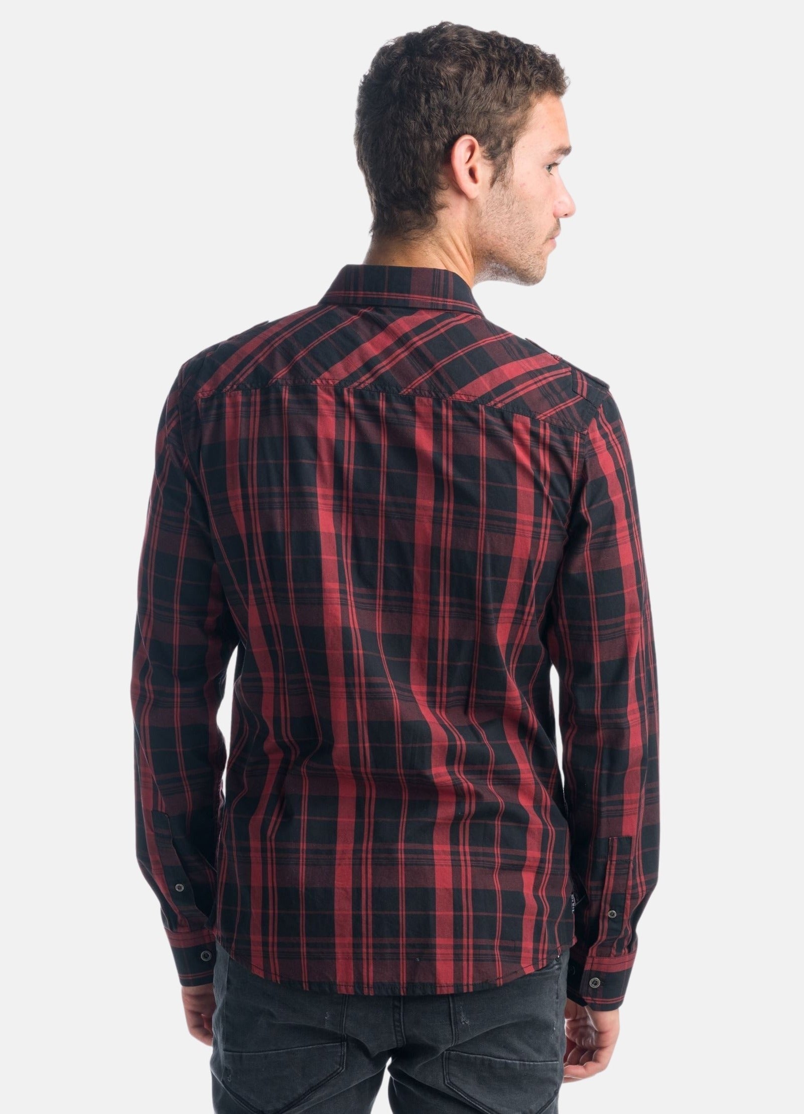 Camisa Hombre Manga Larga Cuadros Popelín Charreteras – Koroshi 1921CL55