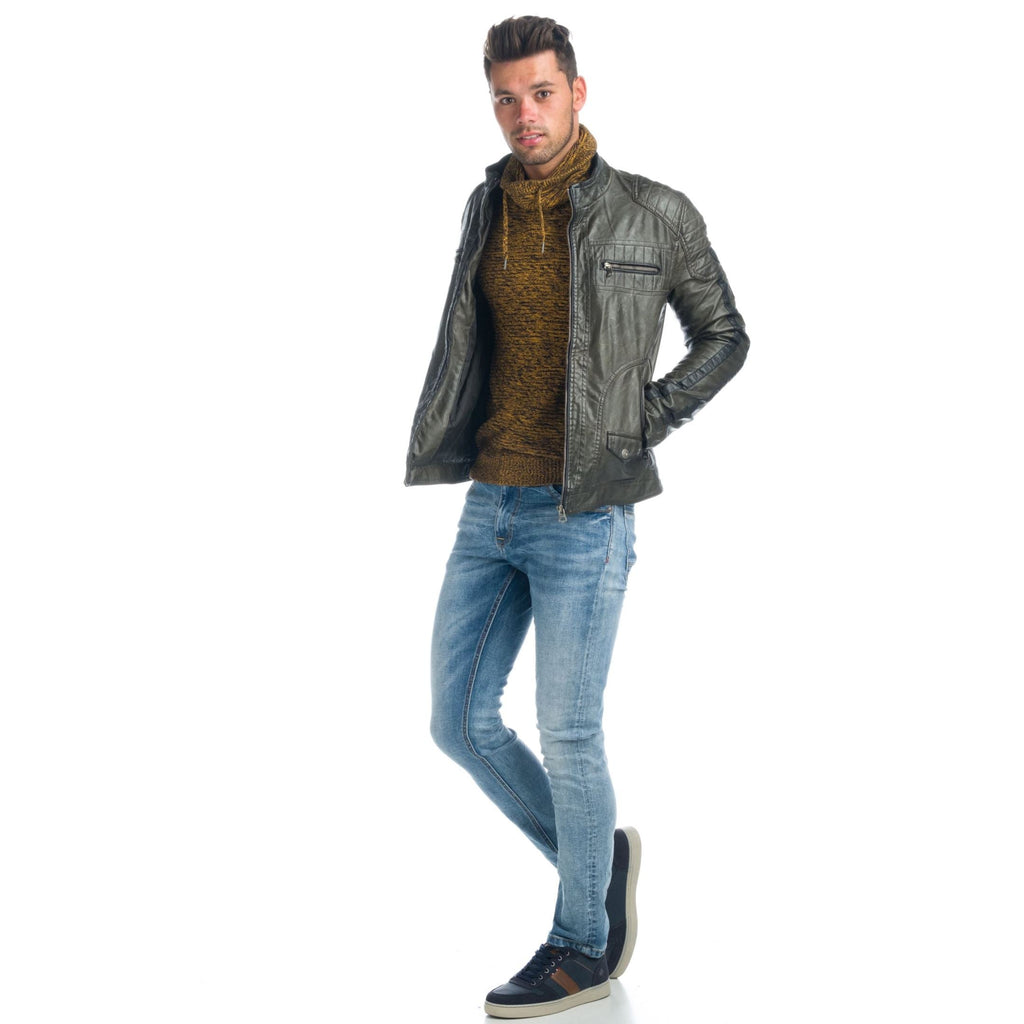Cazadora Biker Hombre Efecto Piel Cuello Alto Acolchada – Koroshi 1921JA04