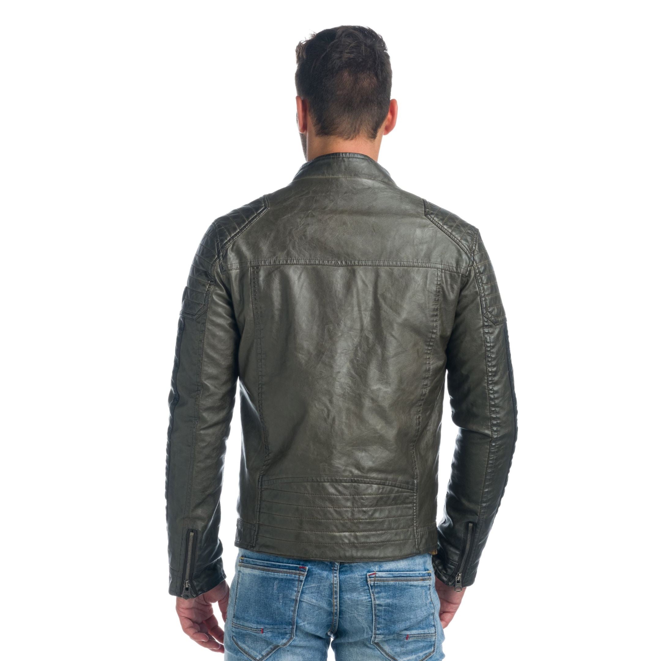 Cazadora Biker Hombre Efecto Piel Cuello Alto Acolchada – Koroshi 1921JA04