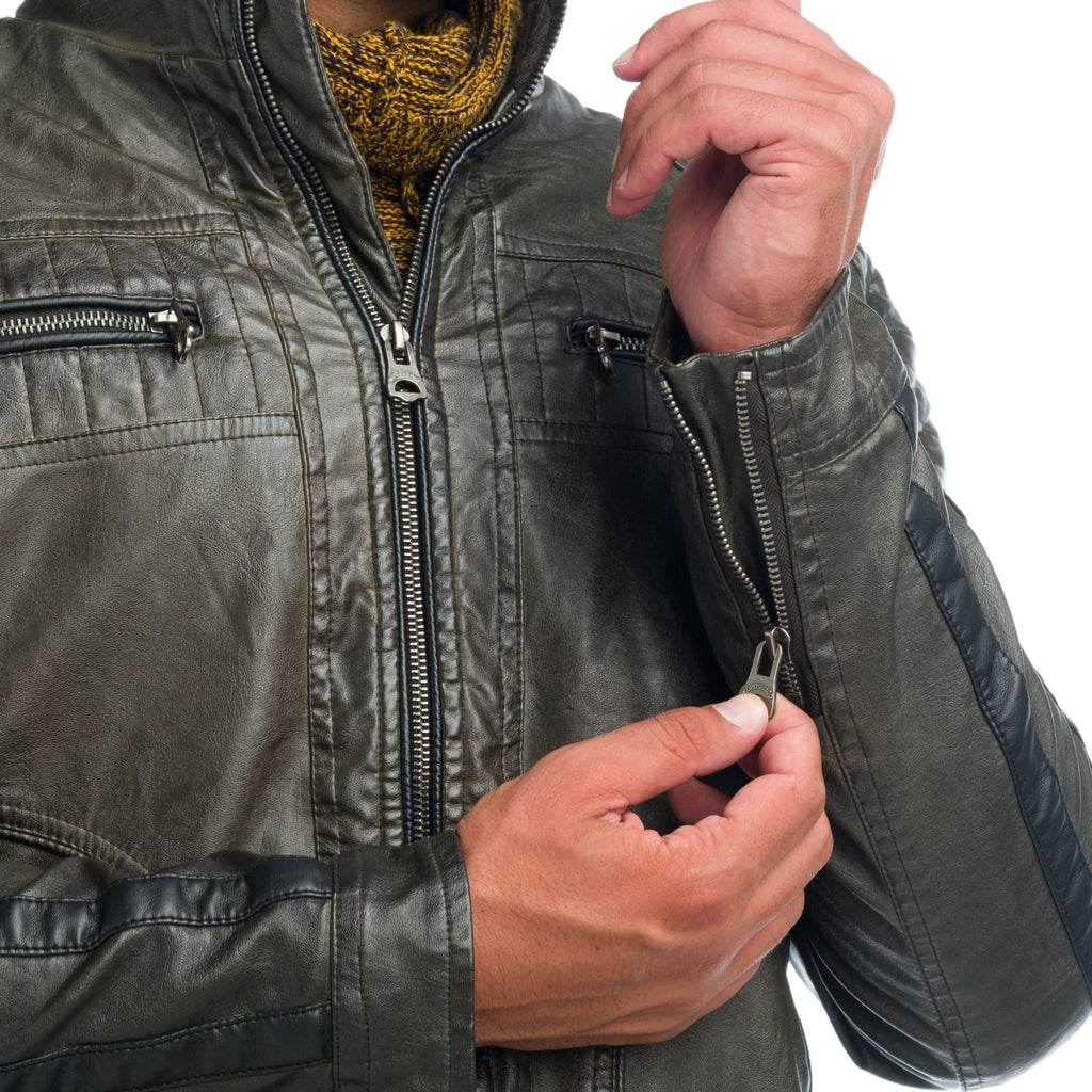 Cazadora Biker Hombre Efecto Piel Cuello Alto Acolchada – Koroshi 1921JA04