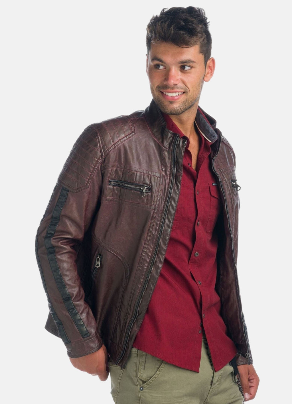Cazadora Biker Hombre Efecto Piel Cuello Alto Acolchada – Koroshi 1921JA04