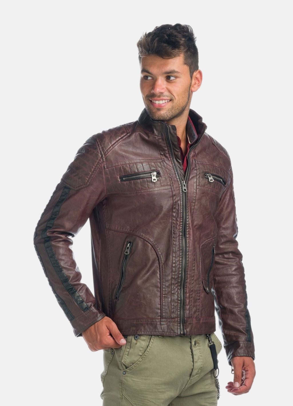 Cazadora Biker Hombre Efecto Piel Cuello Alto Acolchada – Koroshi 1921JA04