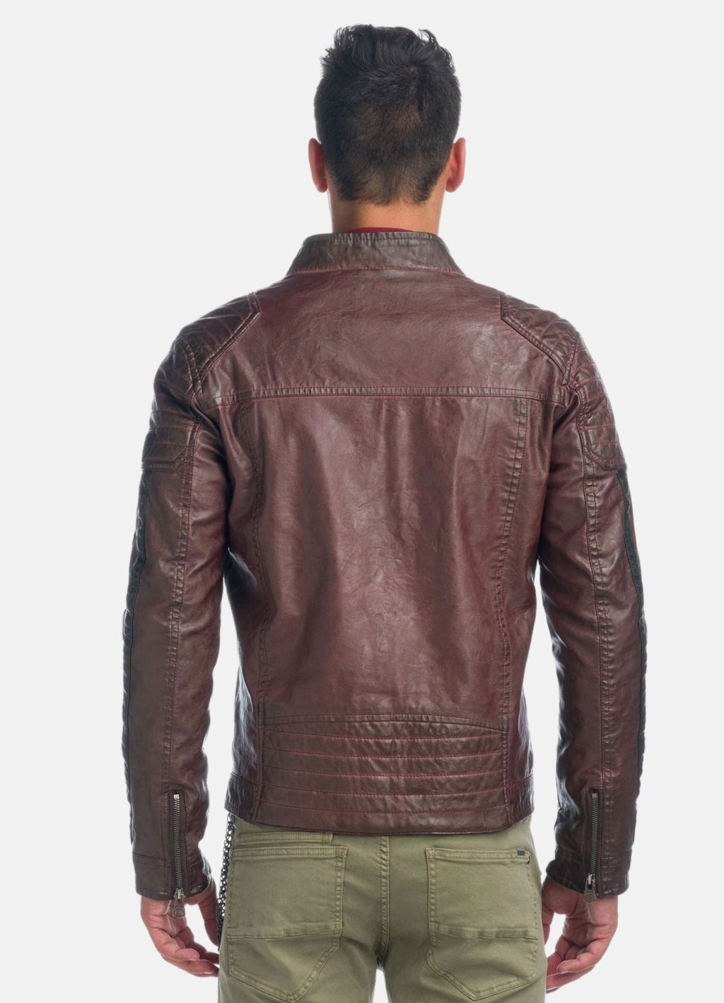 Cazadora Biker Hombre Efecto Piel Cuello Alto Acolchada – Koroshi 1921JA04