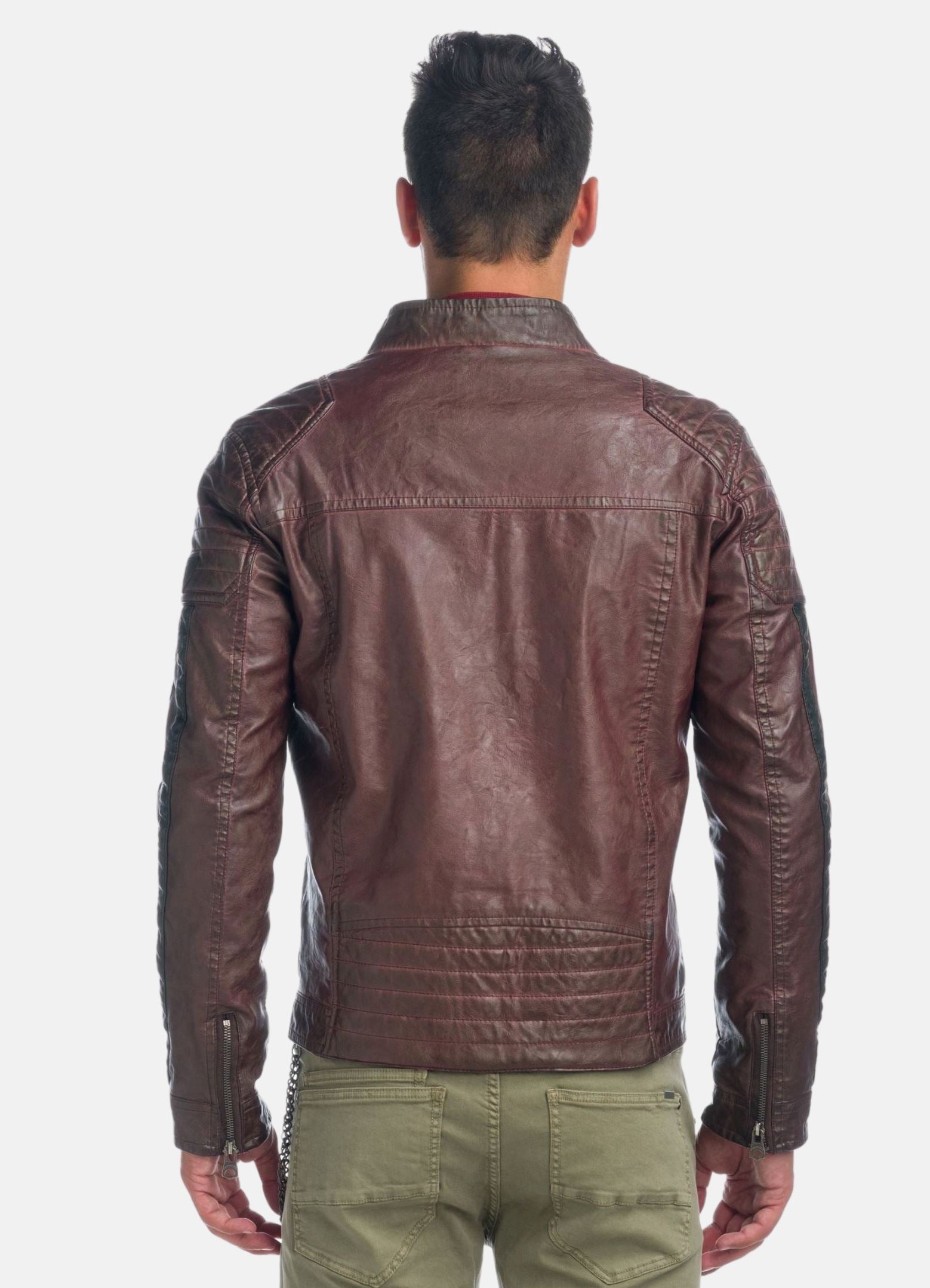 Cazadora Biker Hombre Efecto Piel Cuello Alto Acolchada – Koroshi 1921JA04