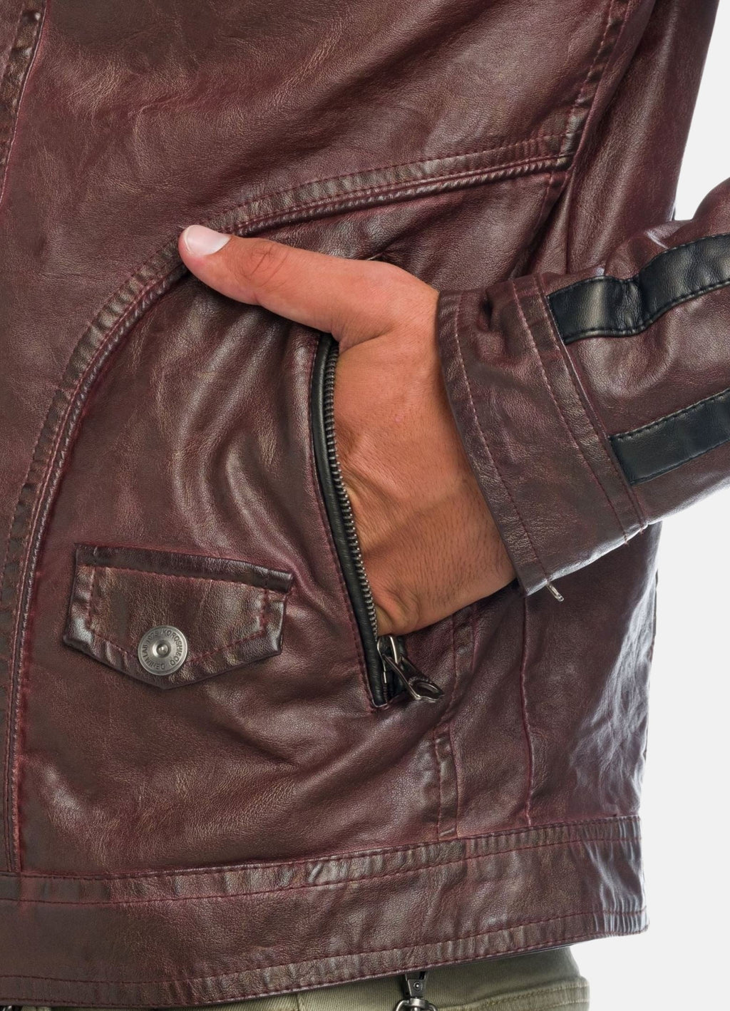 Cazadora Biker Hombre Efecto Piel Cuello Alto Acolchada – Koroshi 1921JA04