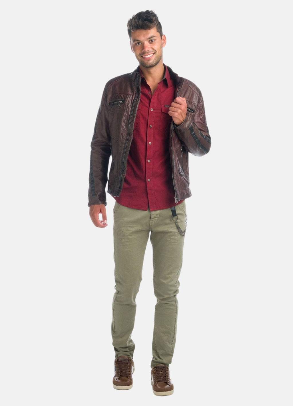 Cazadora Biker Hombre Efecto Piel Cuello Alto Acolchada – Koroshi 1921JA04
