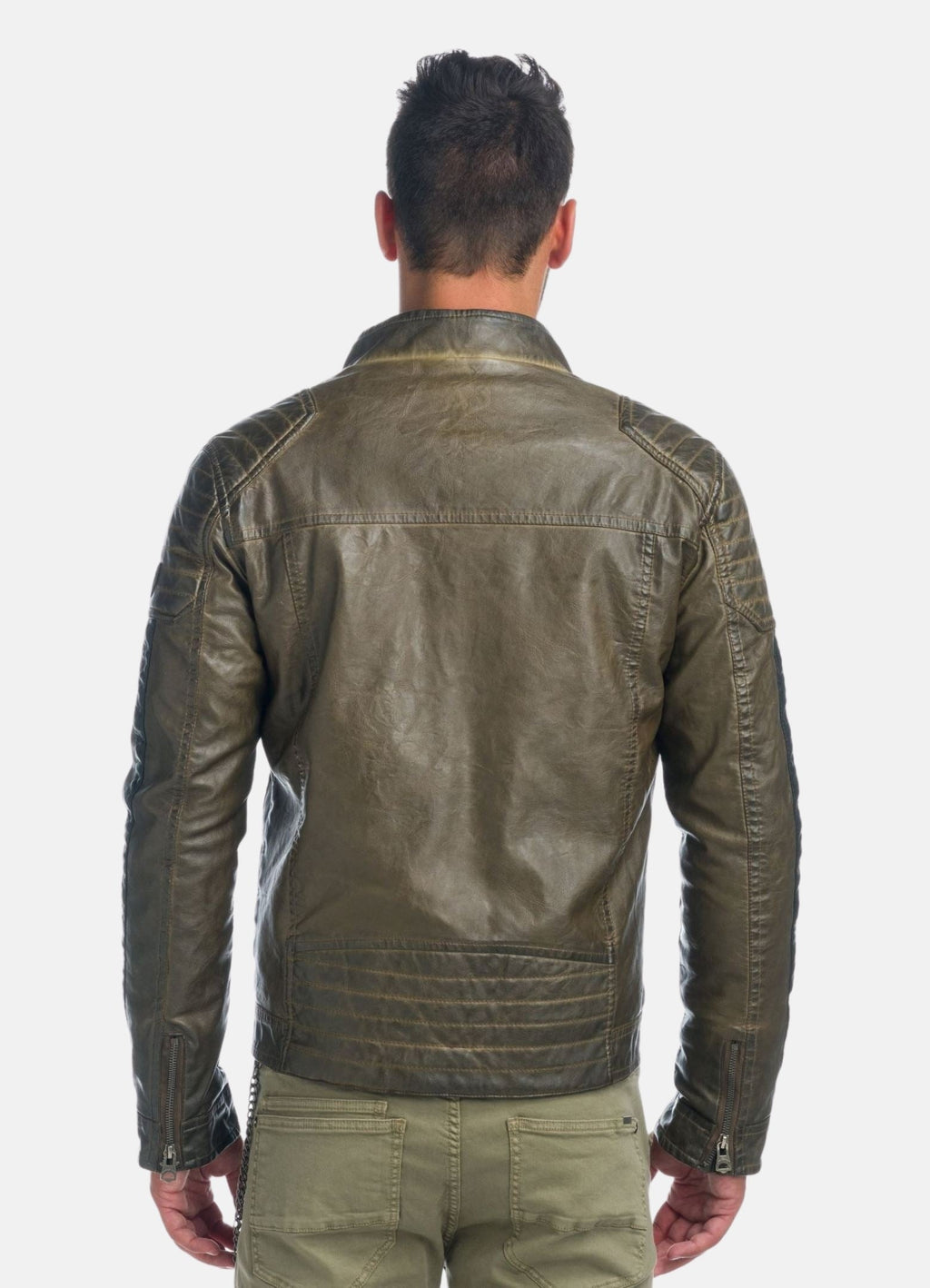 Cazadora Biker Hombre Efecto Piel Cuello Alto Acolchada – Koroshi 1921JA04