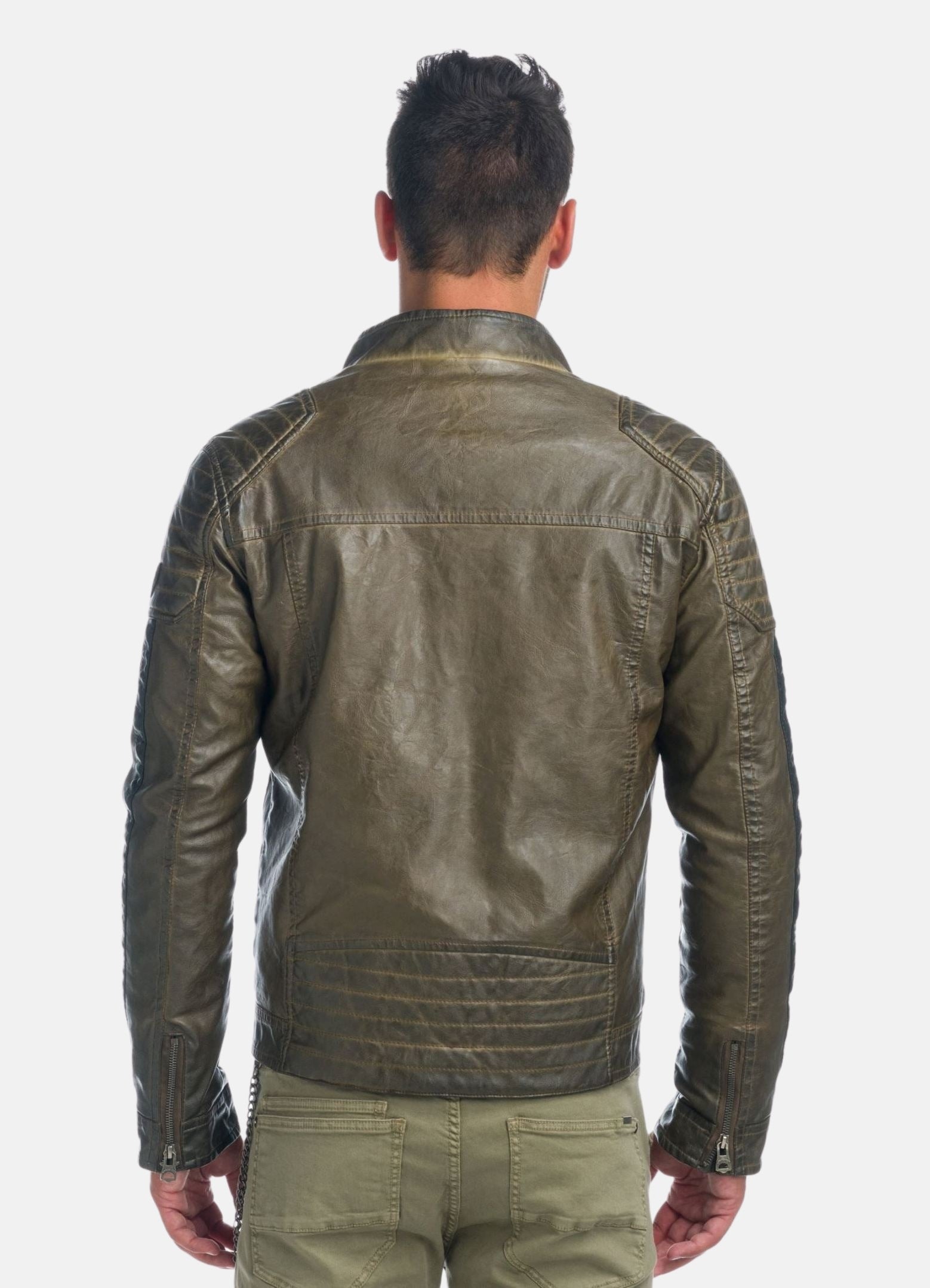 Cazadora Biker Hombre Efecto Piel Cuello Alto Acolchada – Koroshi 1921JA04