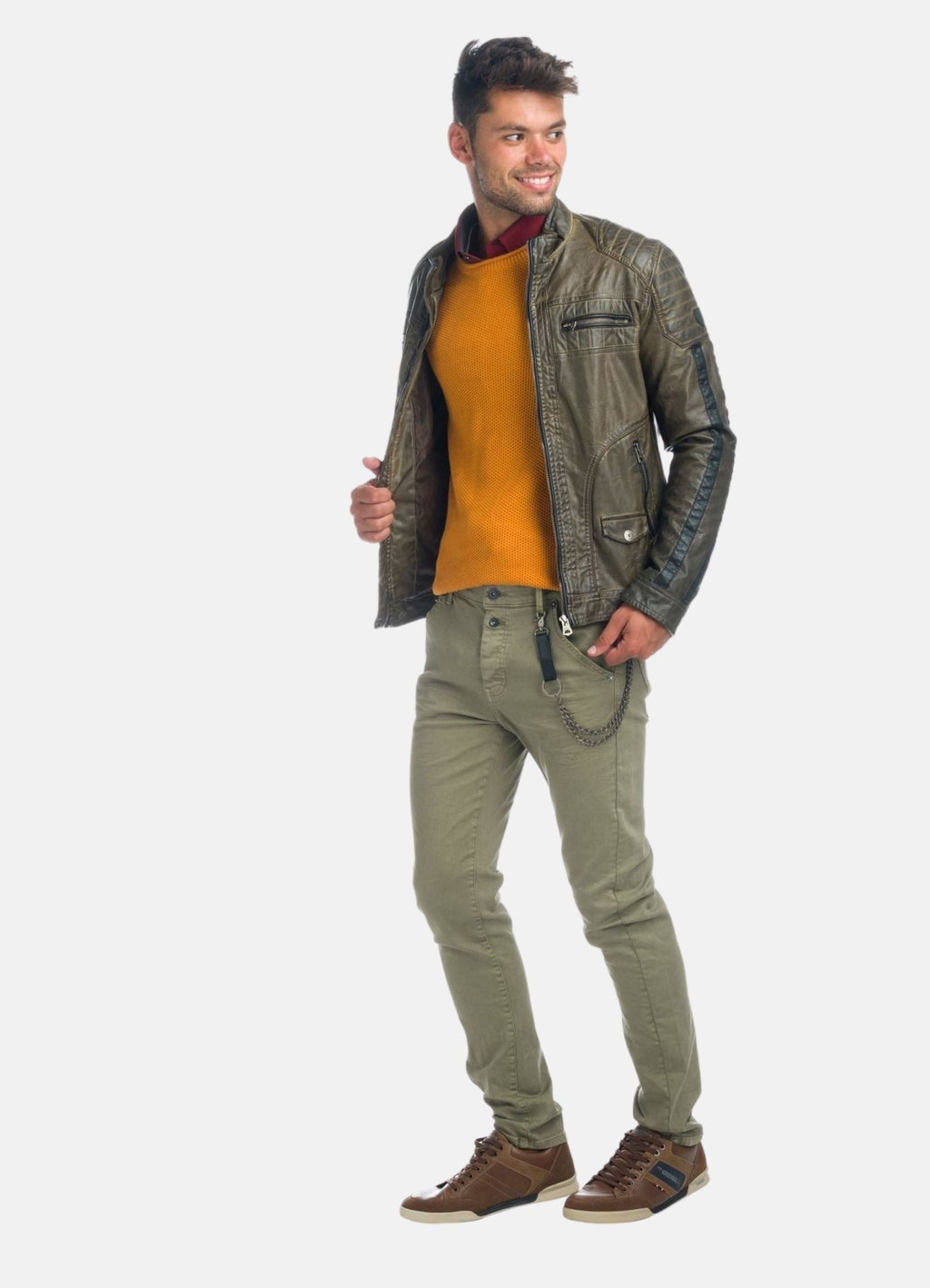 Cazadora Biker Hombre Efecto Piel Cuello Alto Acolchada – Koroshi 1921JA04