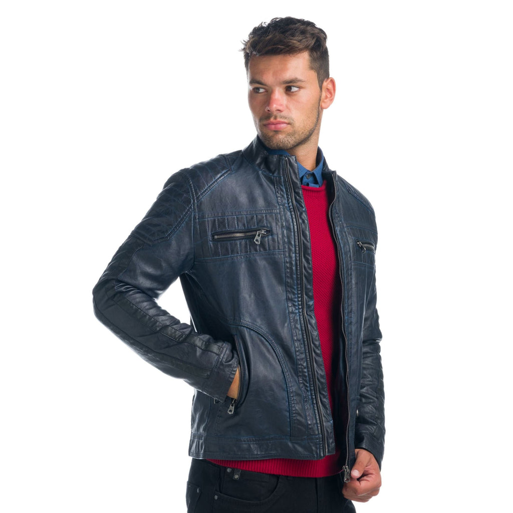 Cazadora Biker Hombre Efecto Piel Cuello Alto Acolchada – Koroshi 1921JA04