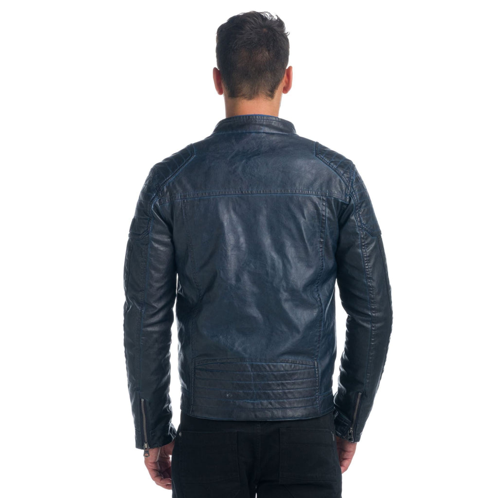 Cazadora Biker Hombre Efecto Piel Cuello Alto Acolchada – Koroshi 1921JA04