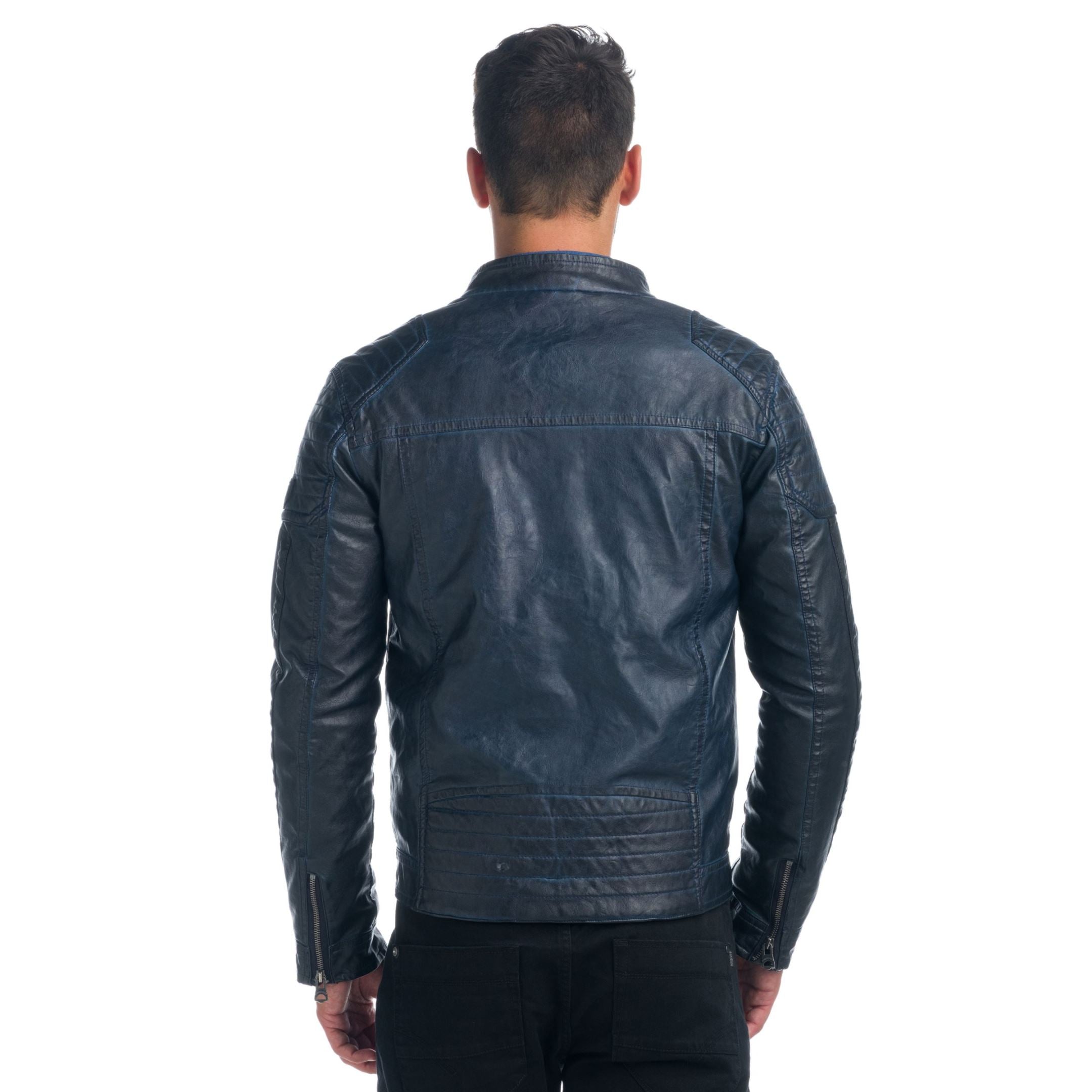 Cazadora Biker Hombre Efecto Piel Cuello Alto Acolchada – Koroshi 1921JA04