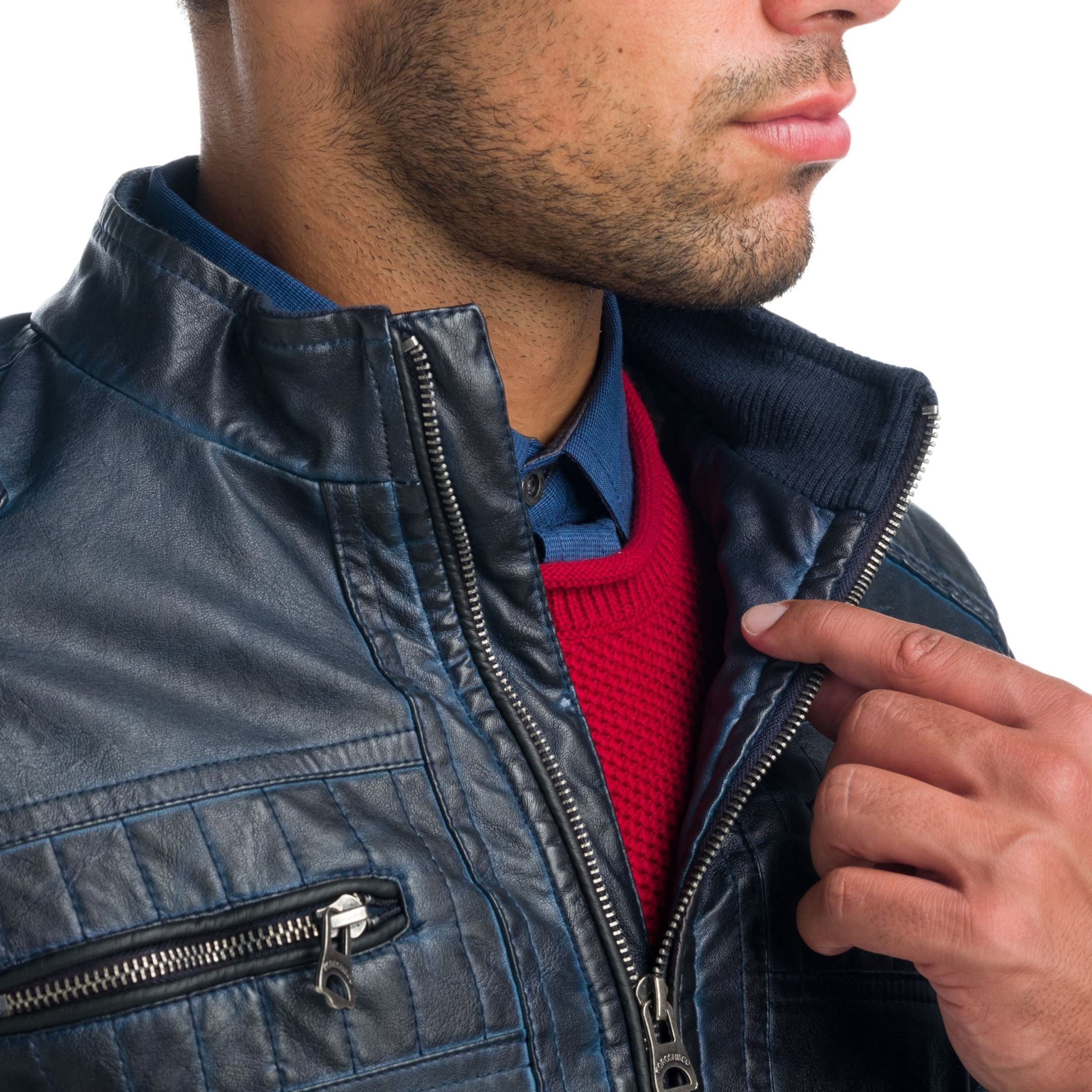 Cazadora Biker Hombre Efecto Piel Cuello Alto Acolchada – Koroshi 1921JA04