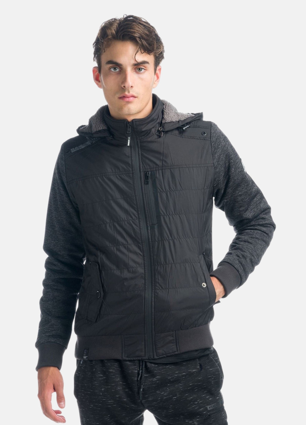 Chaqueta Hombre Capucha Desmontable Forro Borreguito – Koroshi Negro