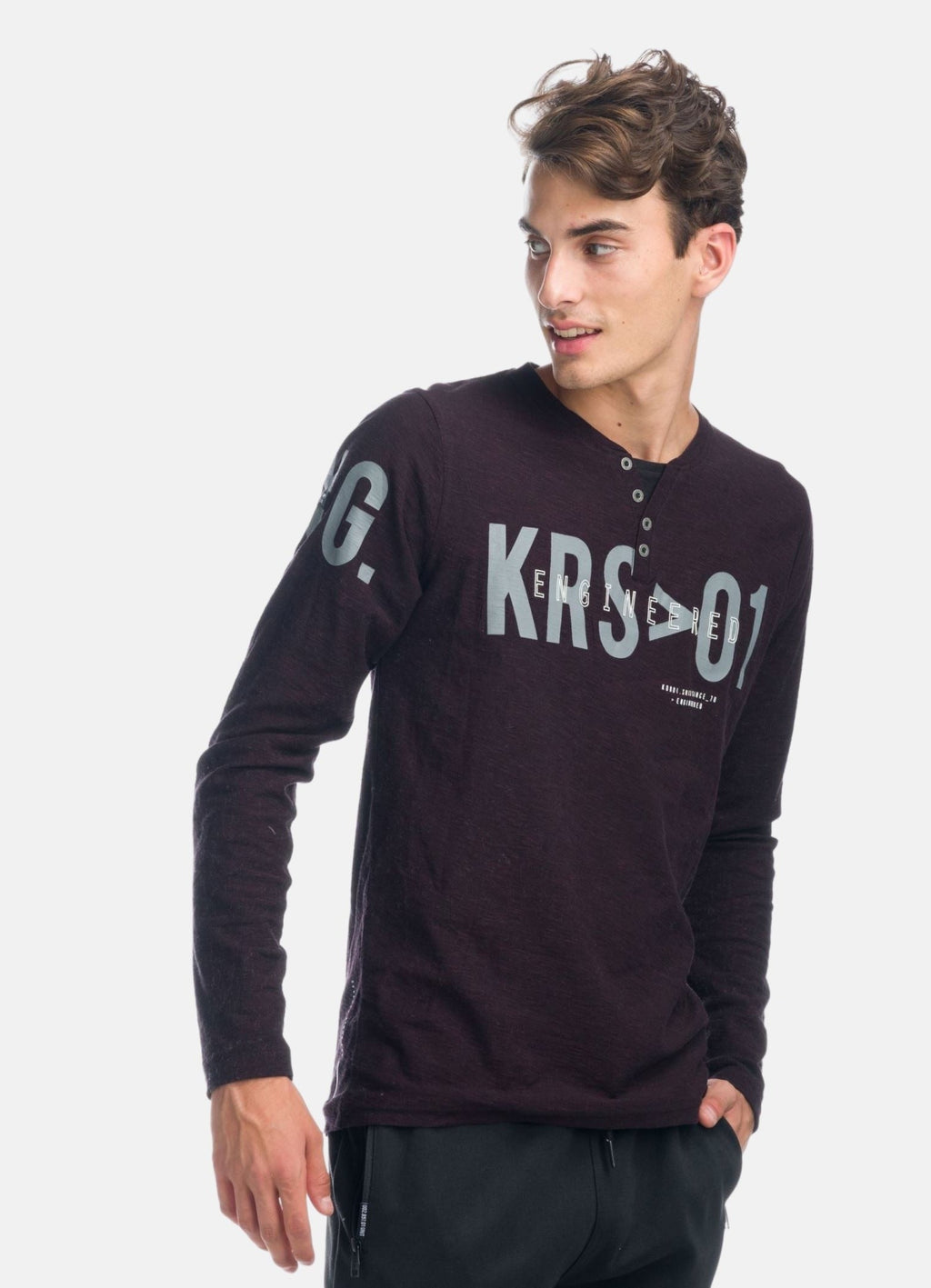Camiseta Manga Larga Hombre Cuello Panadero Estampada – Koroshi 1921ML04