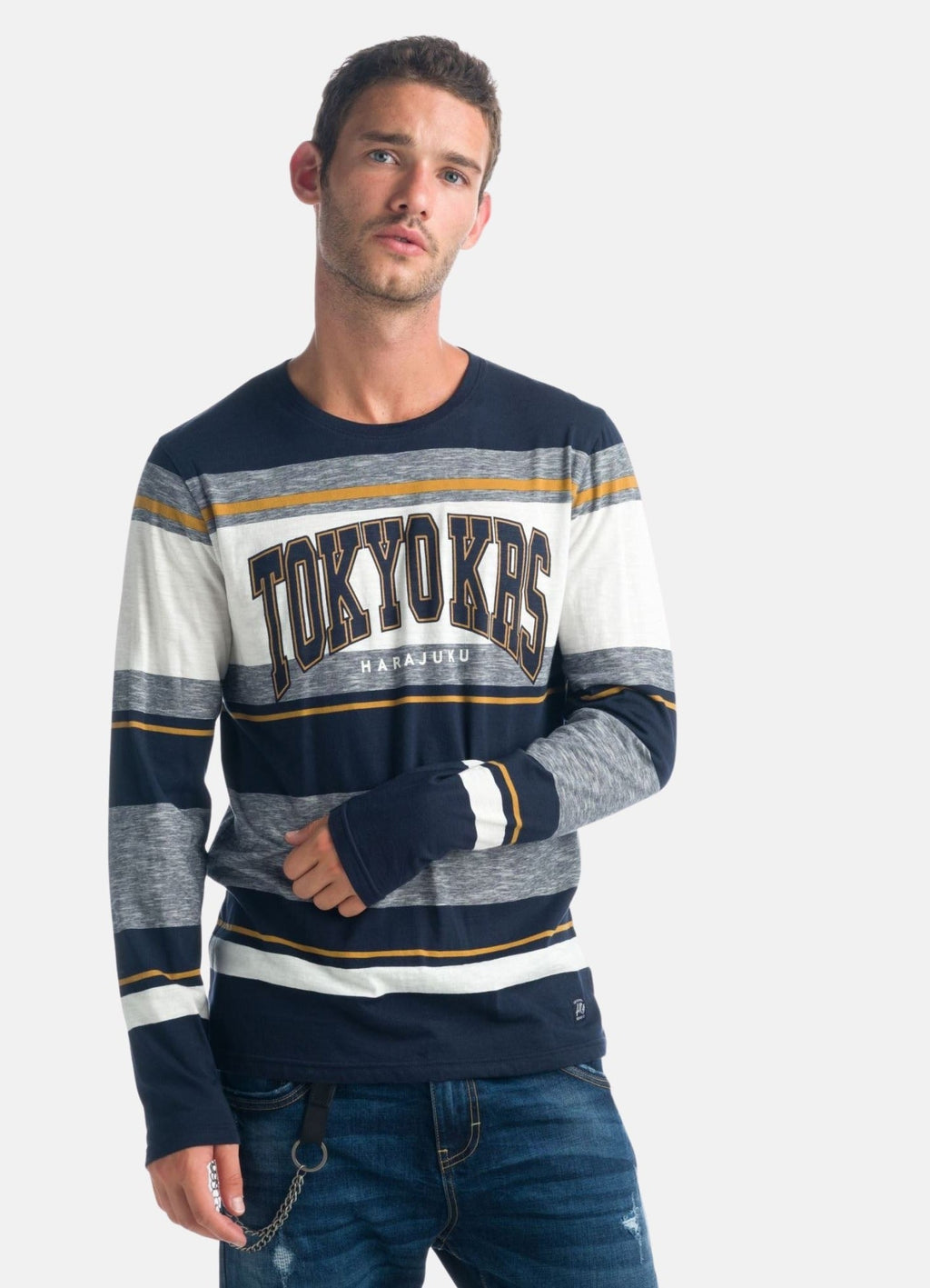 Camiseta Manga Larga Hombre de Rayas – Koroshi Navy